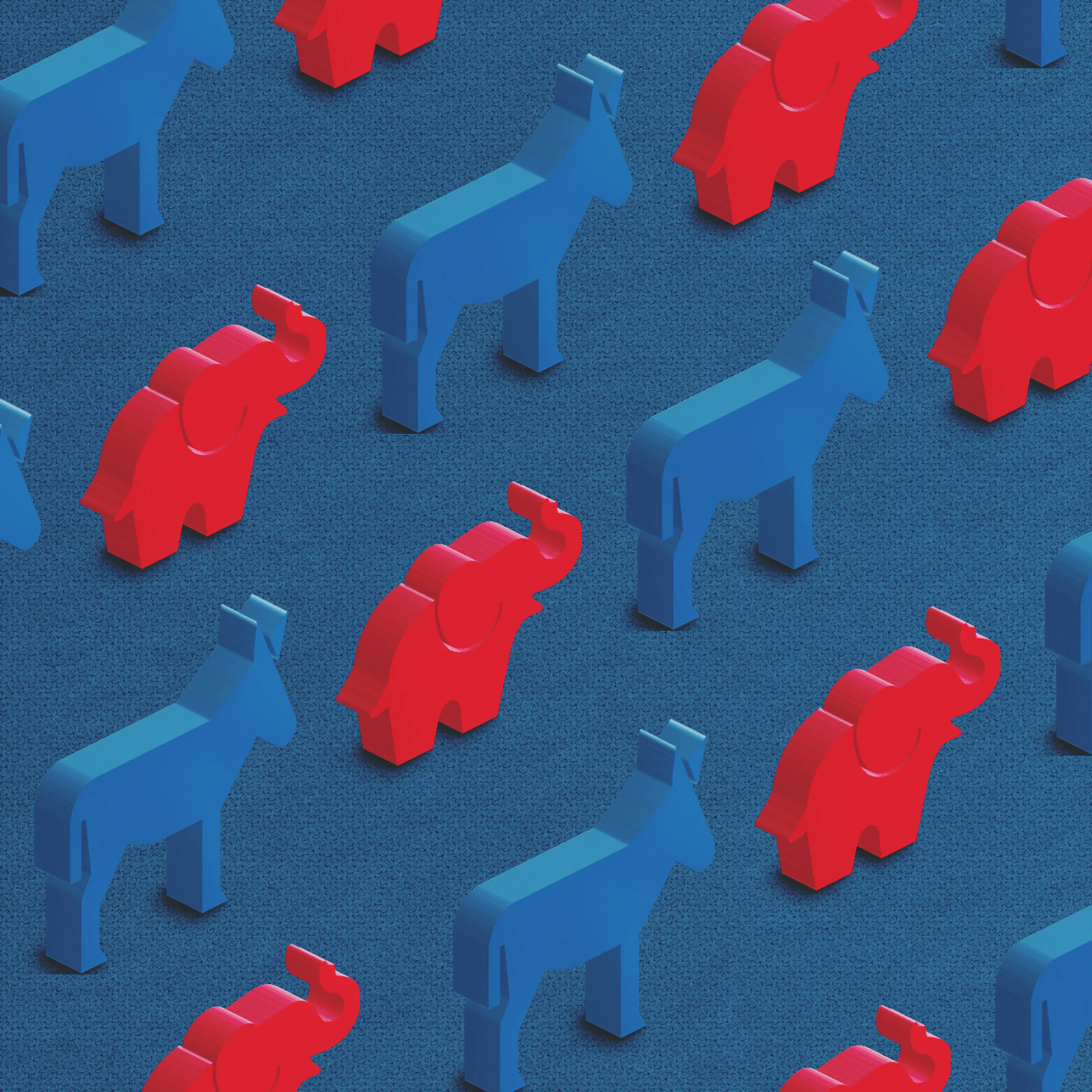 Democratic Blue Donkey and Republican Red Elephant