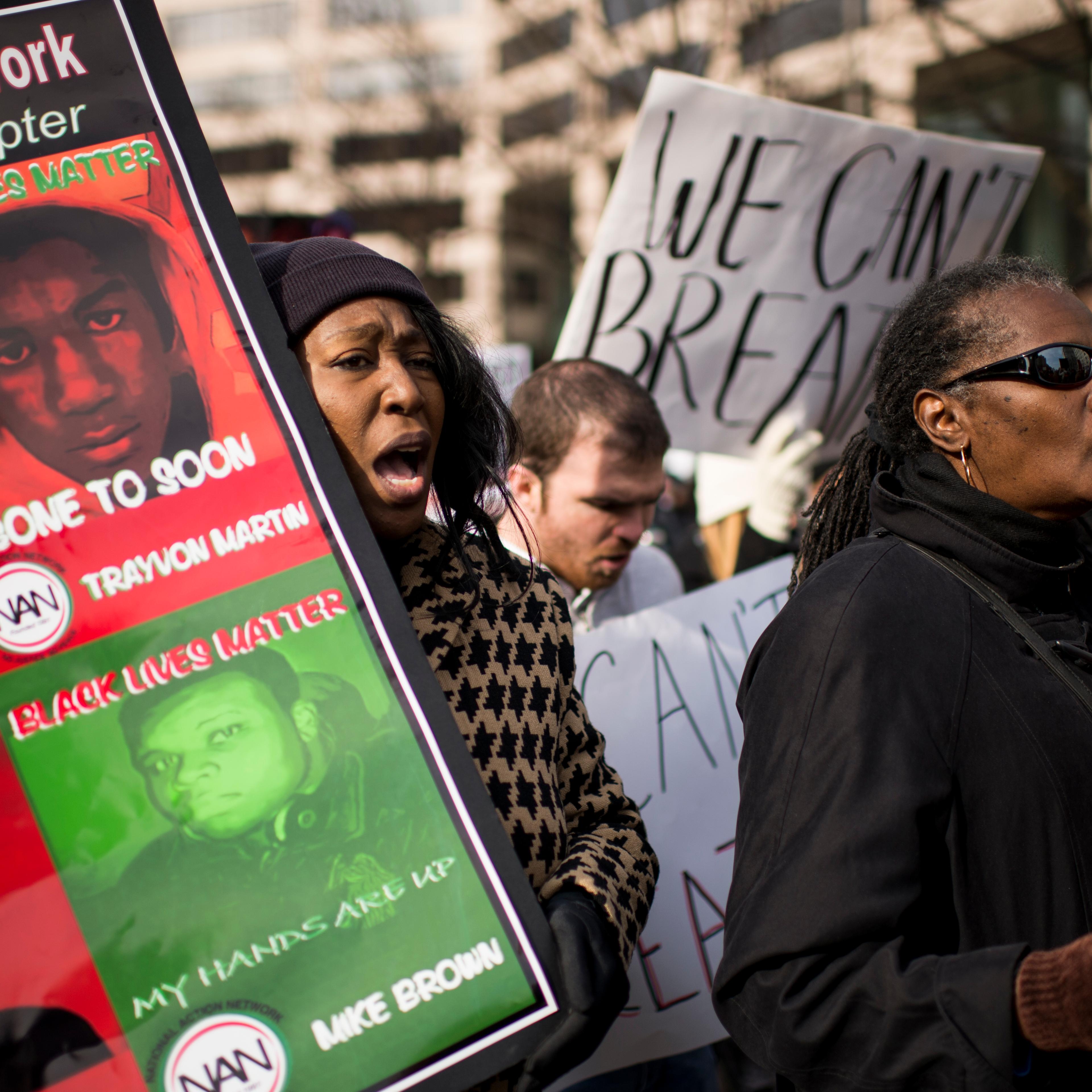 Thousands of protesters participate in the 'Justice For All' march against police violence on Pennsylvania Avenue in Washington on Dec. 13, 2014.