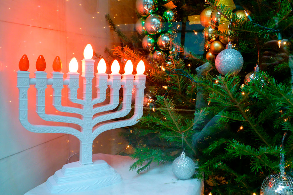 Menorah and Christmas tree together