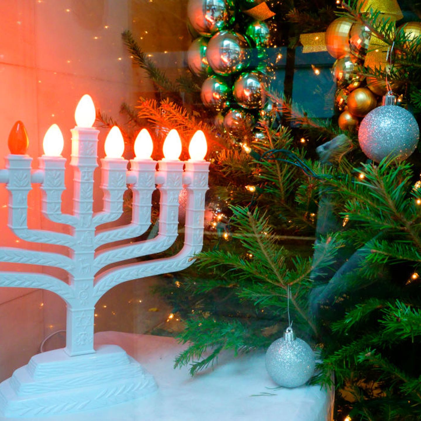 Menorah and Christmas tree together