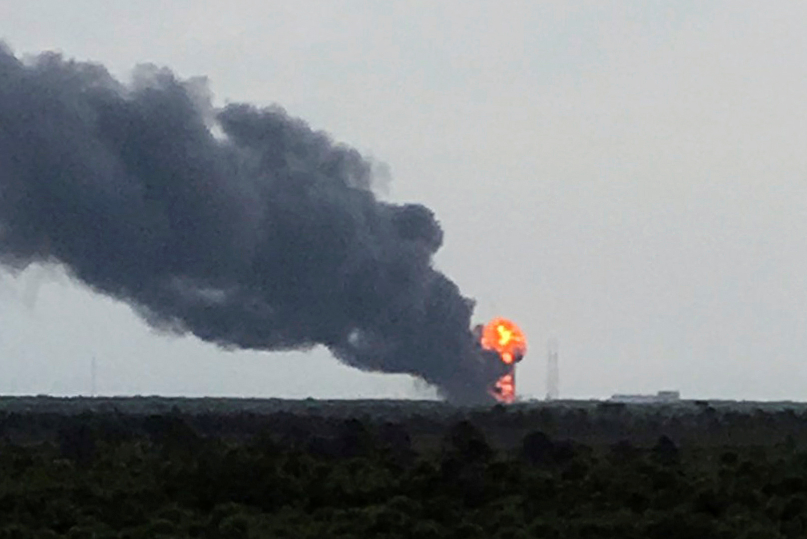 An explosion on the launch site of a SpaceX Falcon 9 rocket is shown in Cape Canaveral, Florida Sept. 1, 2016.
