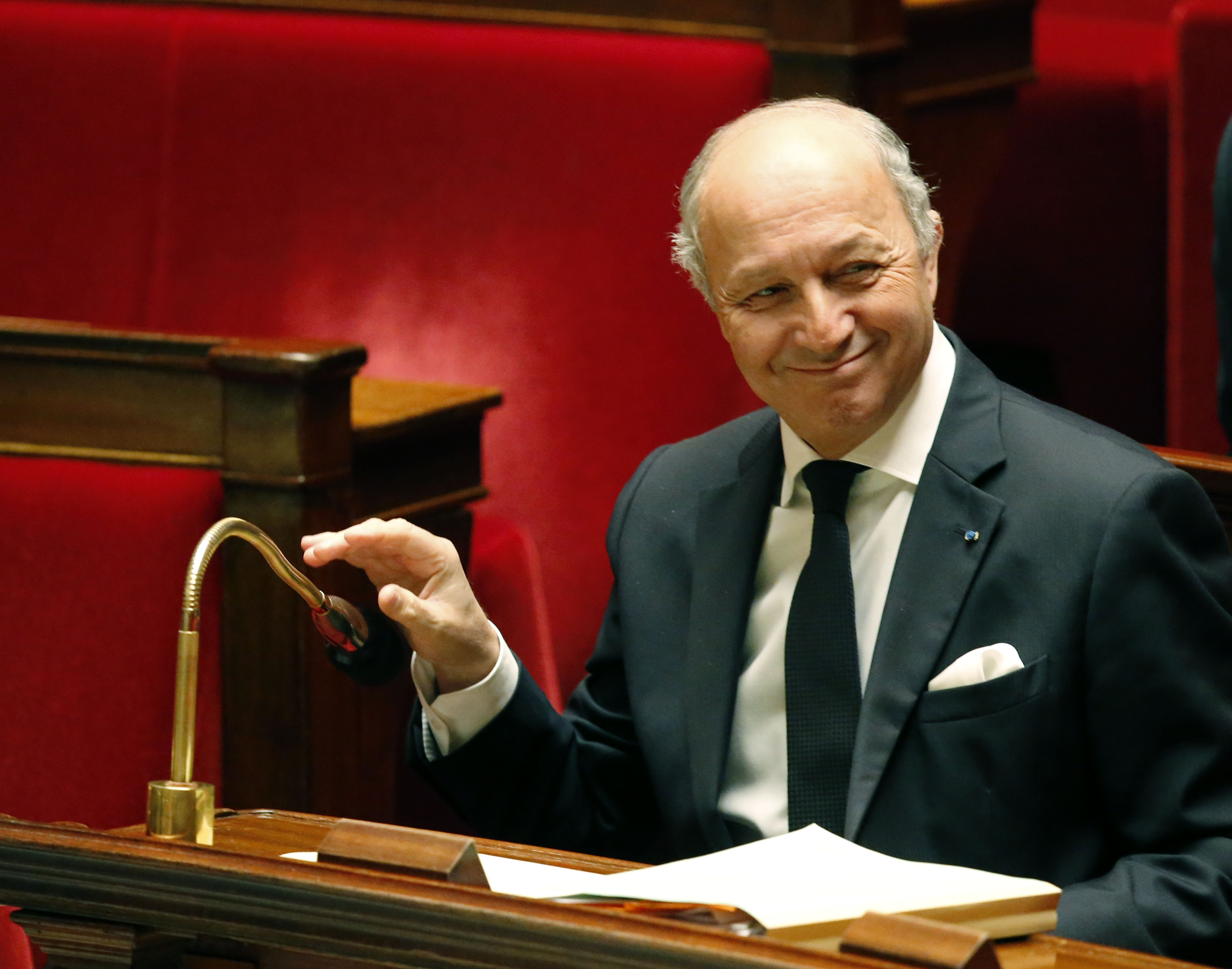 French Foreign Minister Laurent Fabius during a debate on the recognition of the Palestinian at the French Parliament in Paris on Nov. 28, 2014.
