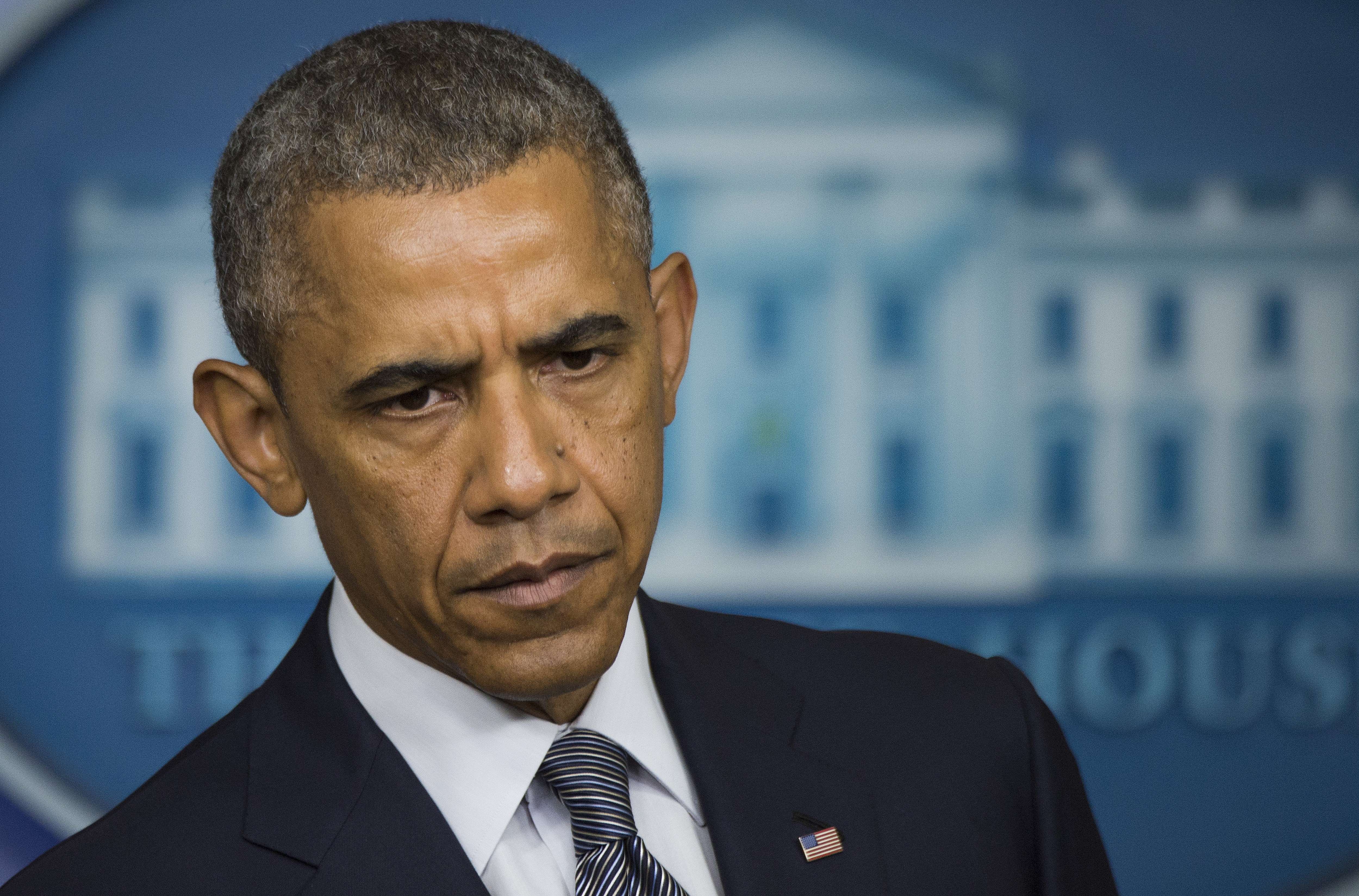 US President Barack Obama makes a statement on Ukraine from the Brady Press Briefing Room at the White House in Washington on July 18, 2014.
