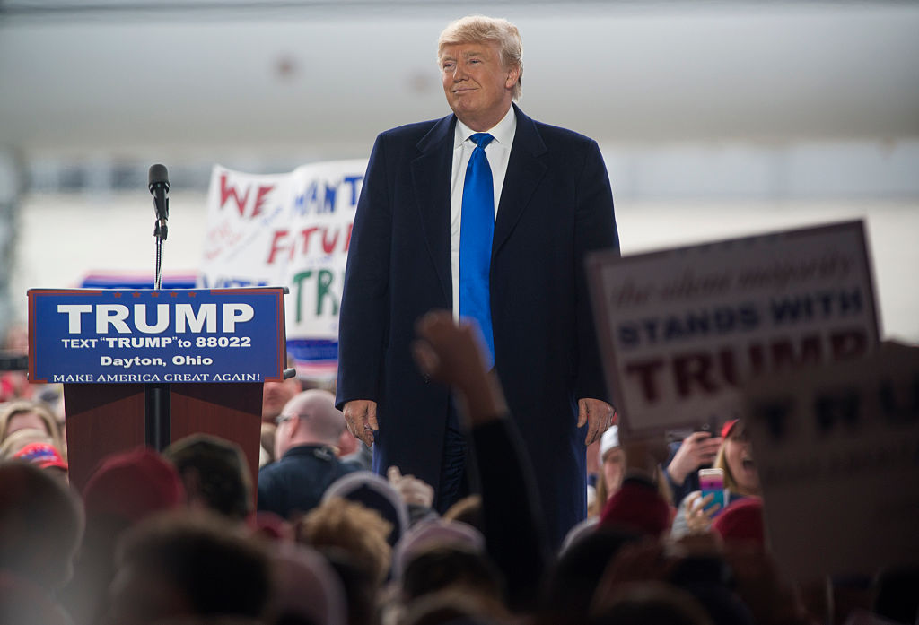 Donald Trump speaks at a campaign rally on March 12 in Vandailia, Ohio.