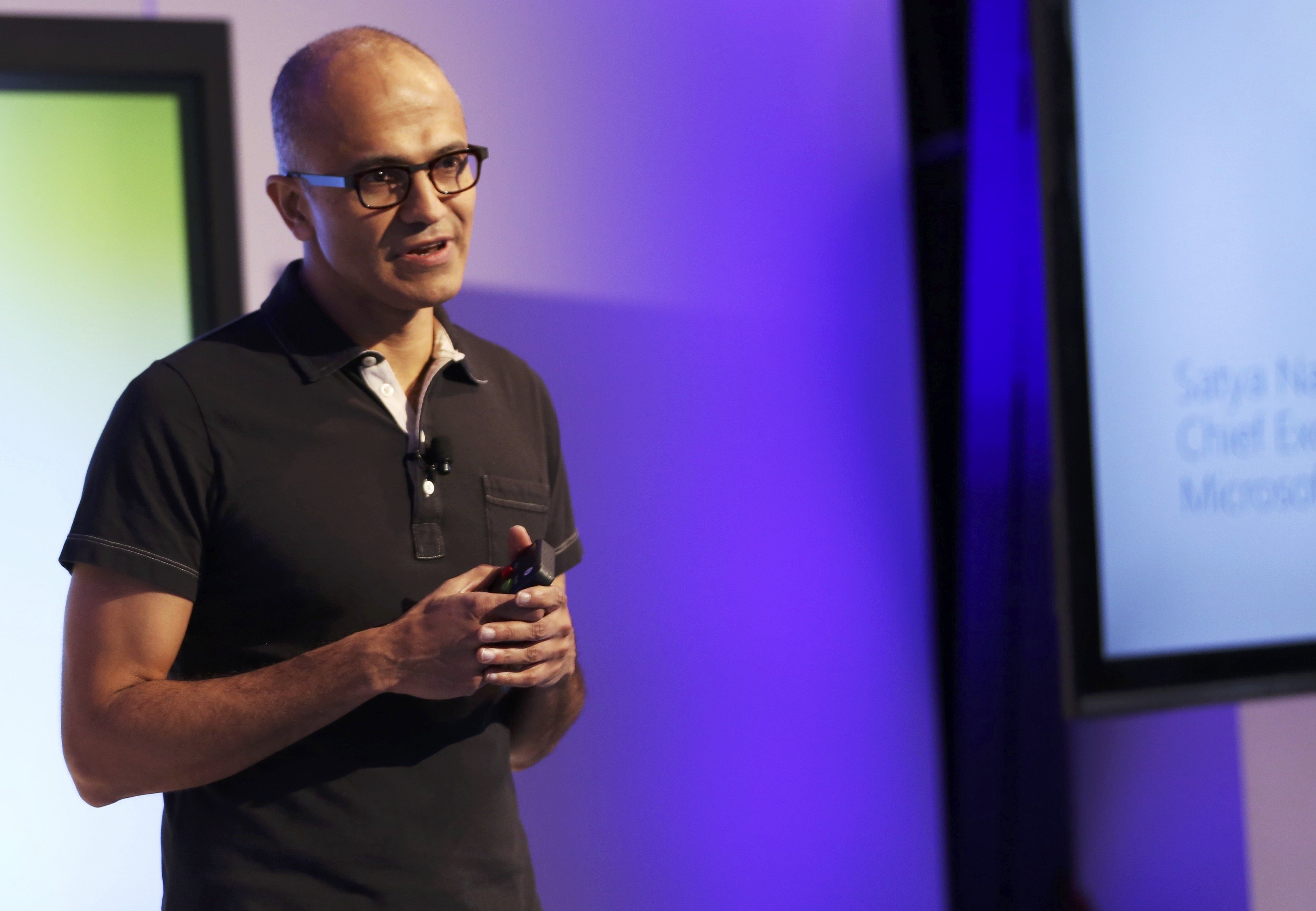 Microsoft CEO Satya Nadella speaks at a Microsoft event in San Francisco