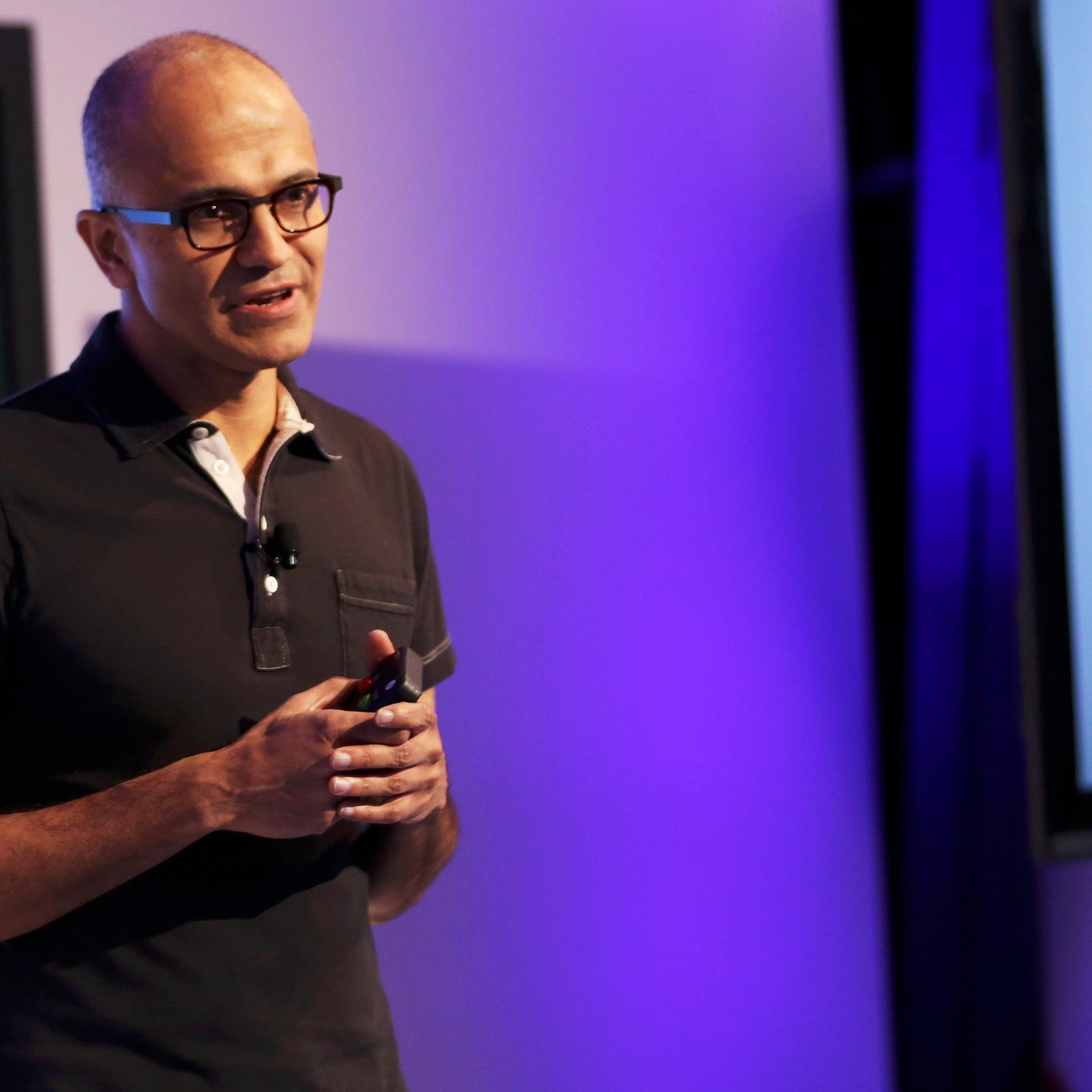 Microsoft CEO Satya Nadella speaks at a Microsoft event in San Francisco