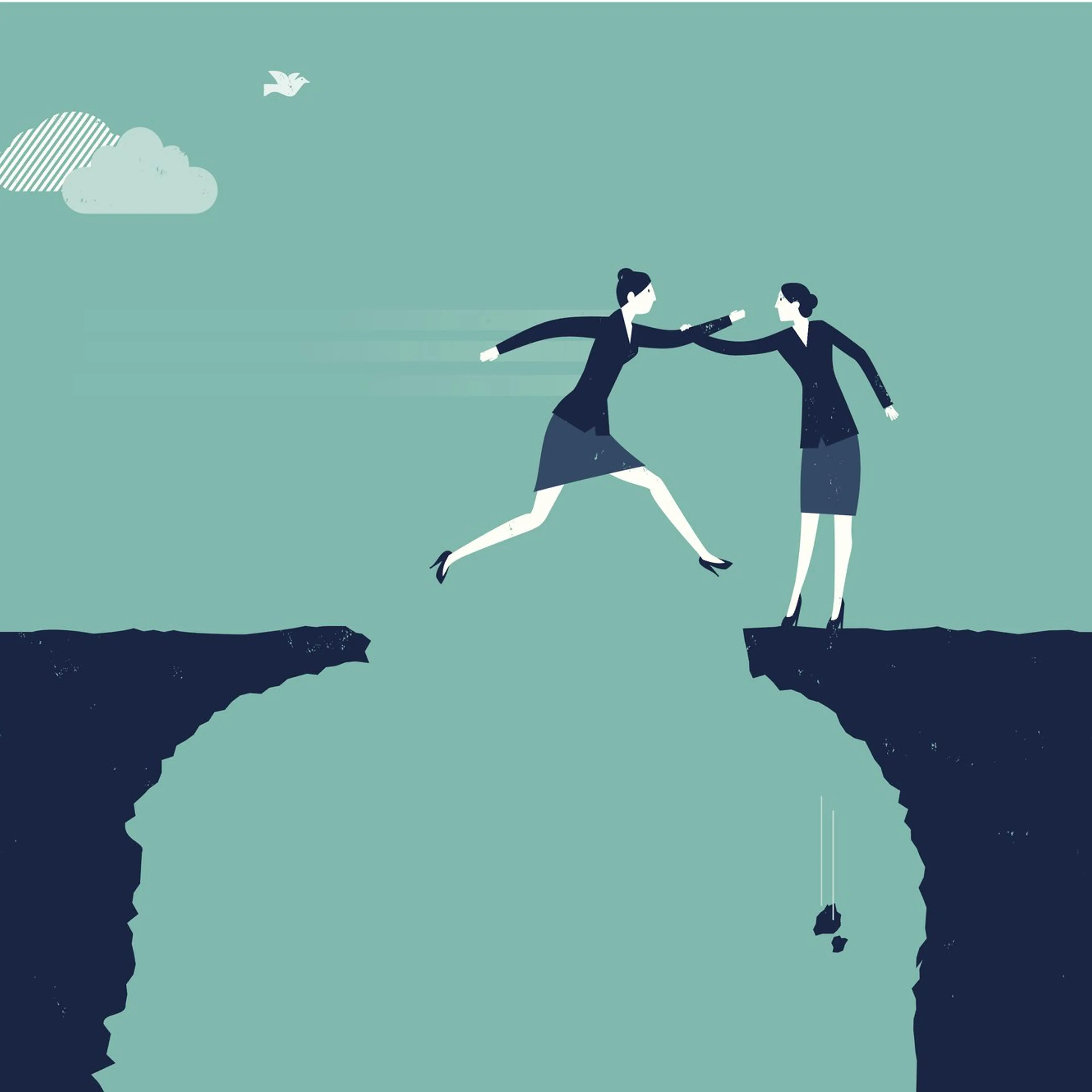 Vector women springing over an abyss