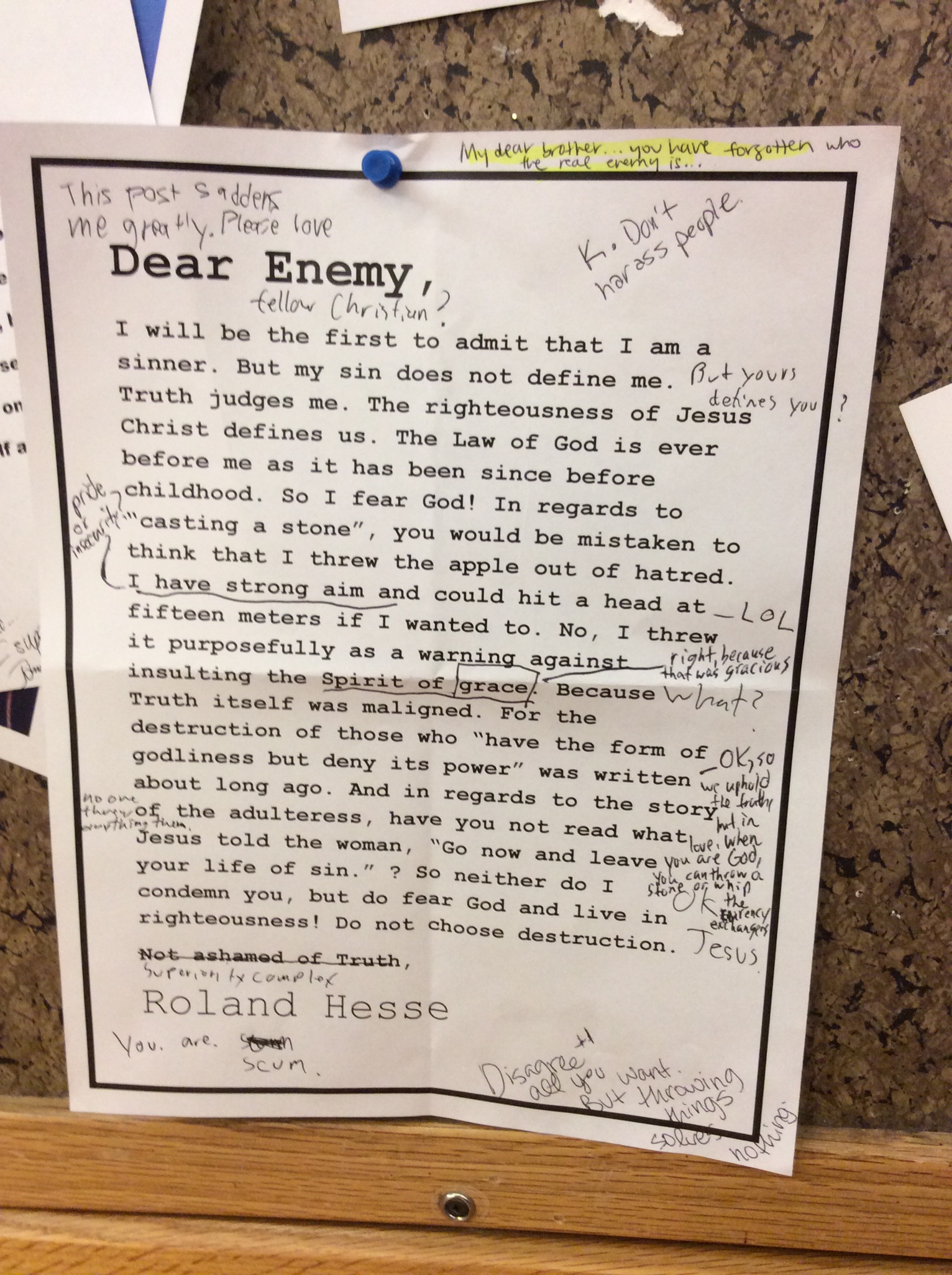 Wheaton Forum Wall Bulletin Board Gay Student
