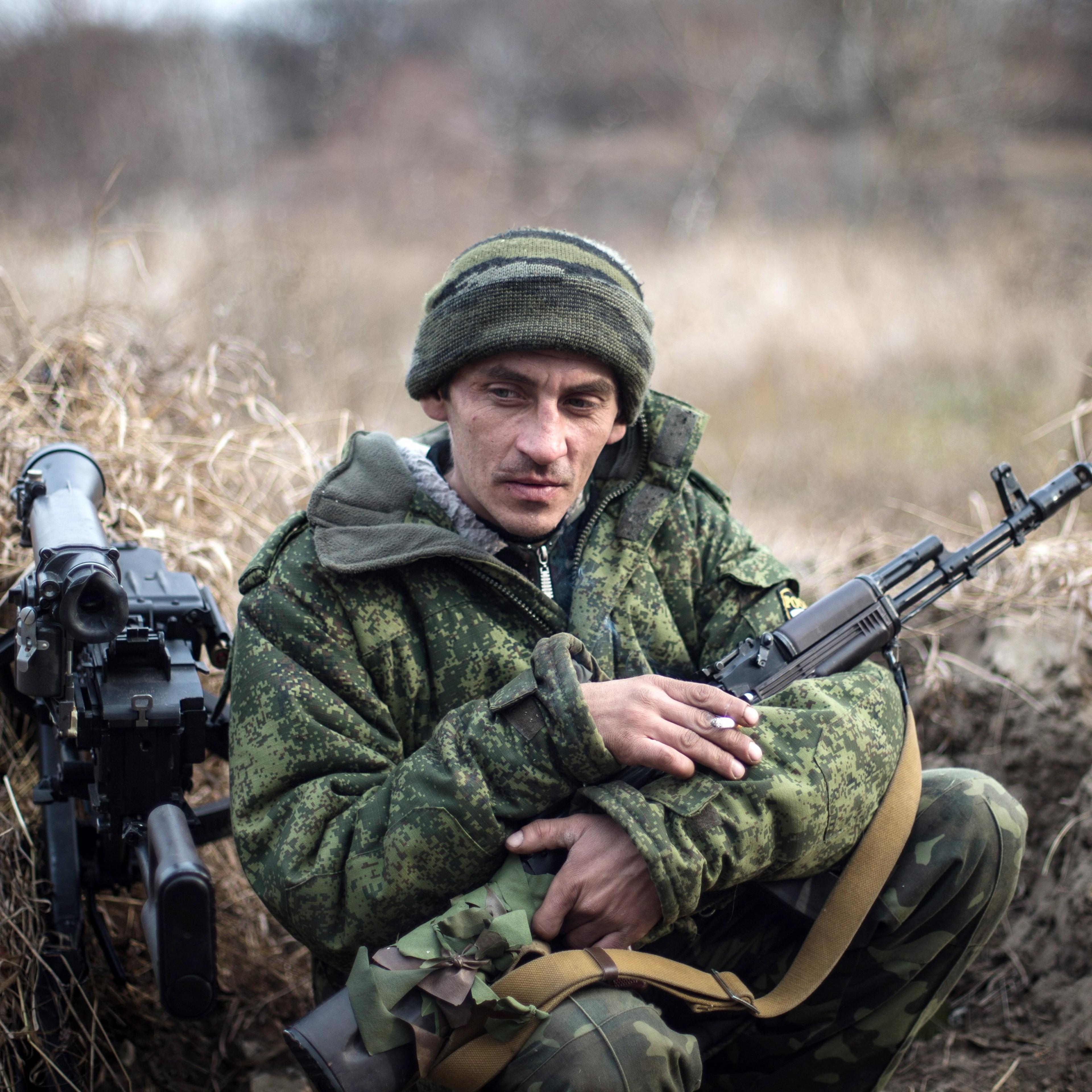 A man of the Don battalion Lugansk People's Republic militia on the firing line on the Seversky Donets River on Nov. 18, 2014.
