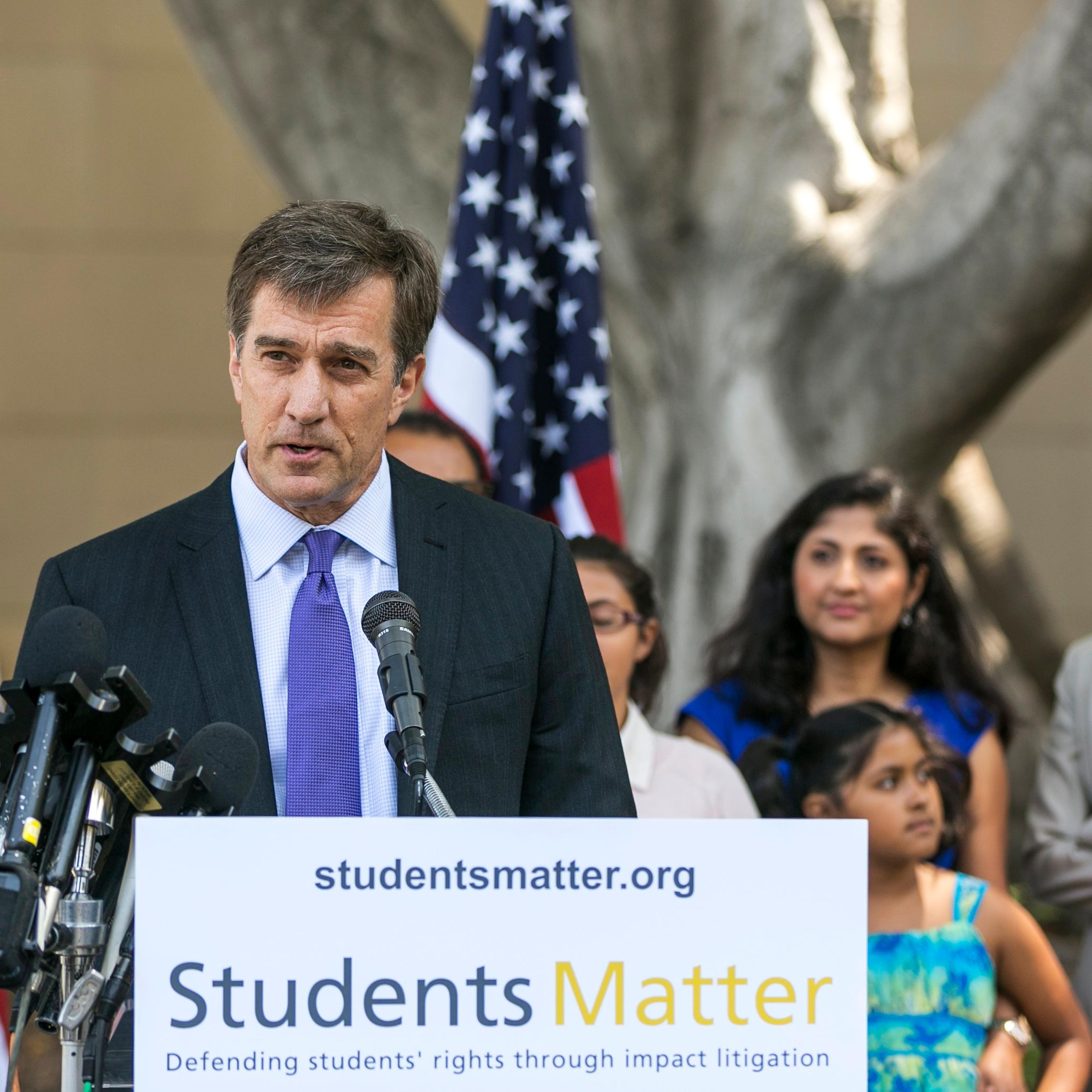 Silicon Valley entrepreneur and founder of Students Matter David Welch makes comments on the Vergara v. California lawsuit verdict in Los Angeles, Tuesday, June 10, 2014.