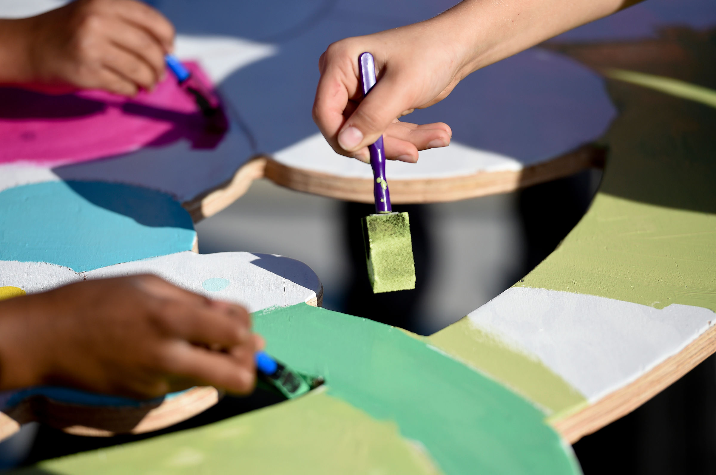 Students paint at Mifflin Park Elementary School in Cumru Township, Penn., on Oct. 7.