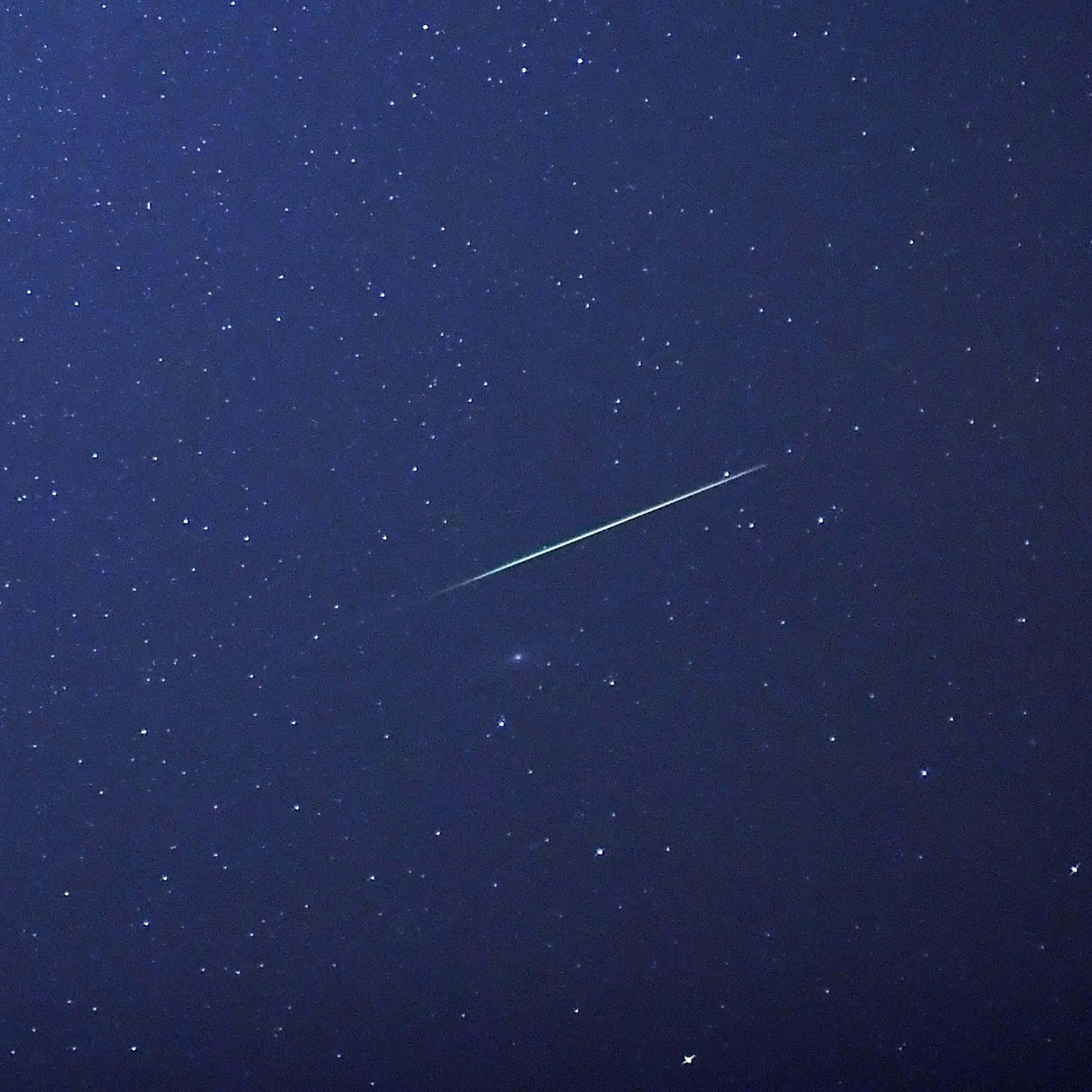 A falling star crosses the night sky over Halle / Saale, eastern Germany, during the peak in activity of the annual Perseids meteor shower on August 13, 2015. The Perseids meteor shower occurs every year when the Earth passes through the cloud of debris