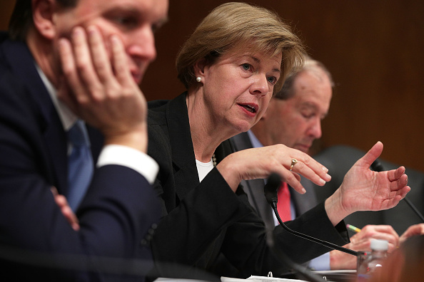 U.S. Sen. Tammy Baldwin (D-WI) (C) speaks during a hearing before the Military Construction, Veterans Affairs, and Related Agencies Subcommittee of the Senate Appropriations Committee November 15, 2017 on Capitol Hill in Washington, DC