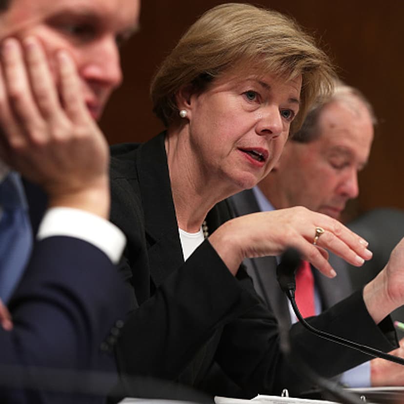 U.S. Sen. Tammy Baldwin (D-WI) (C) speaks during a hearing before the Military Construction, Veterans Affairs, and Related Agencies Subcommittee of the Senate Appropriations Committee November 15, 2017 on Capitol Hill in Washington, DC