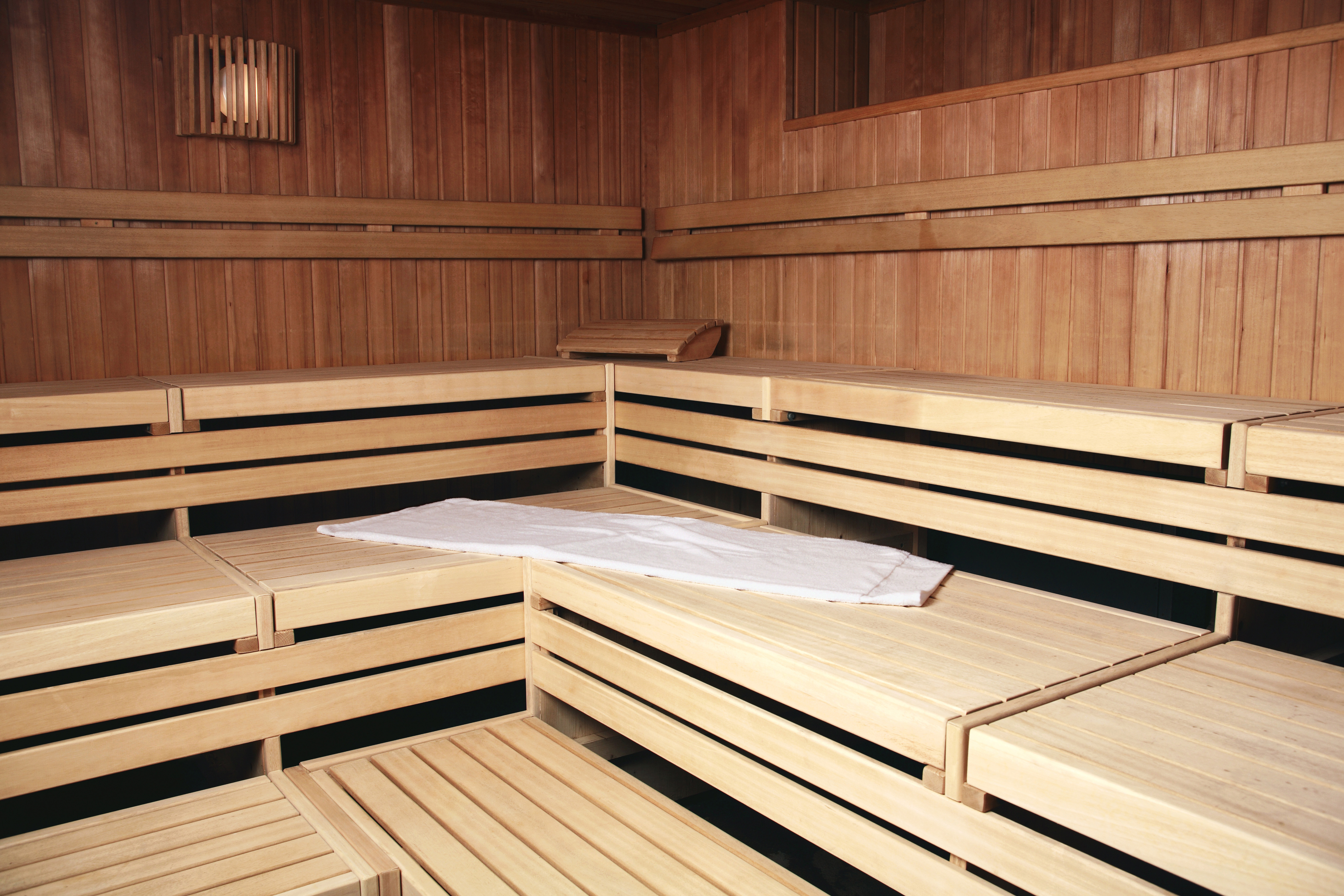Benches in wooden sauna