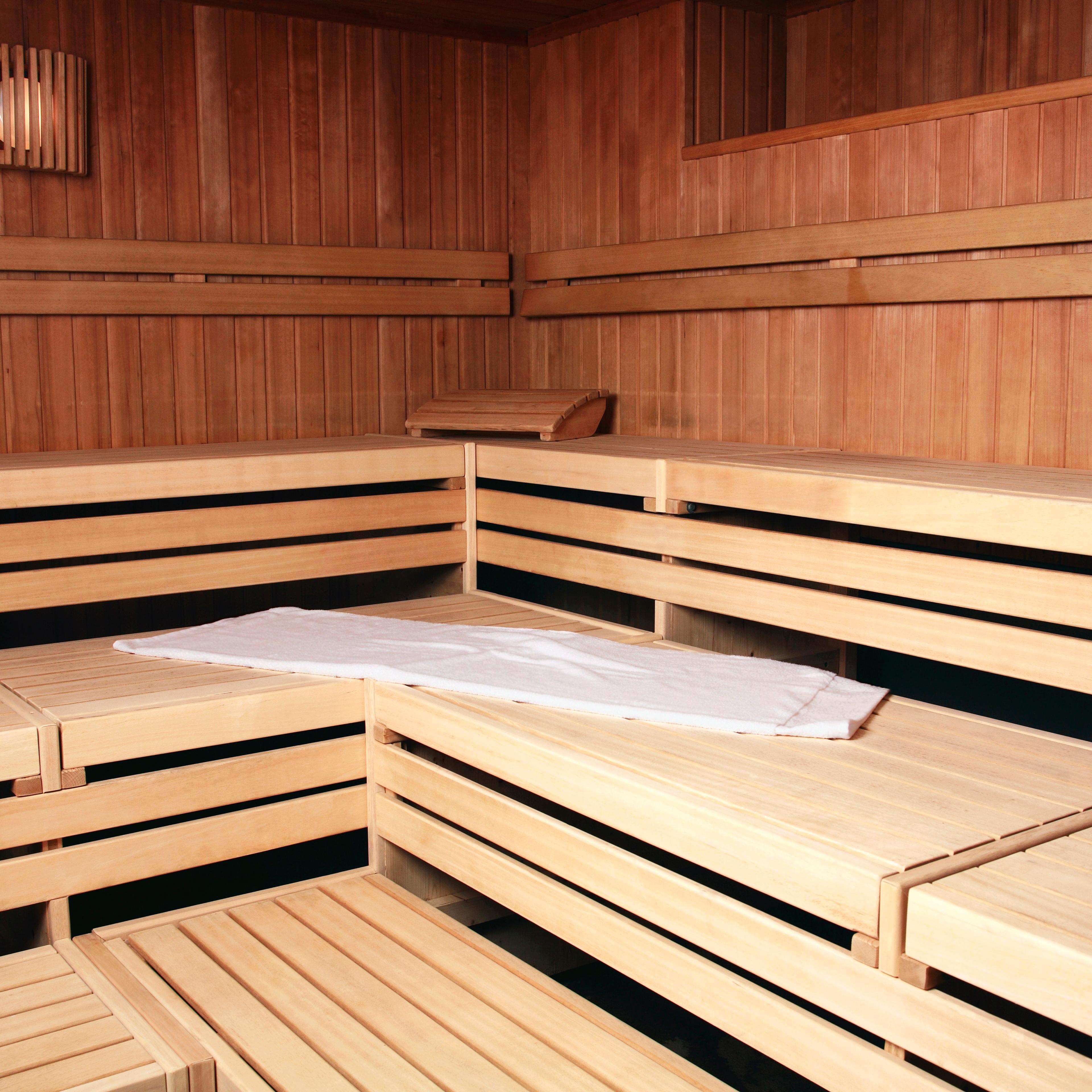 Benches in wooden sauna