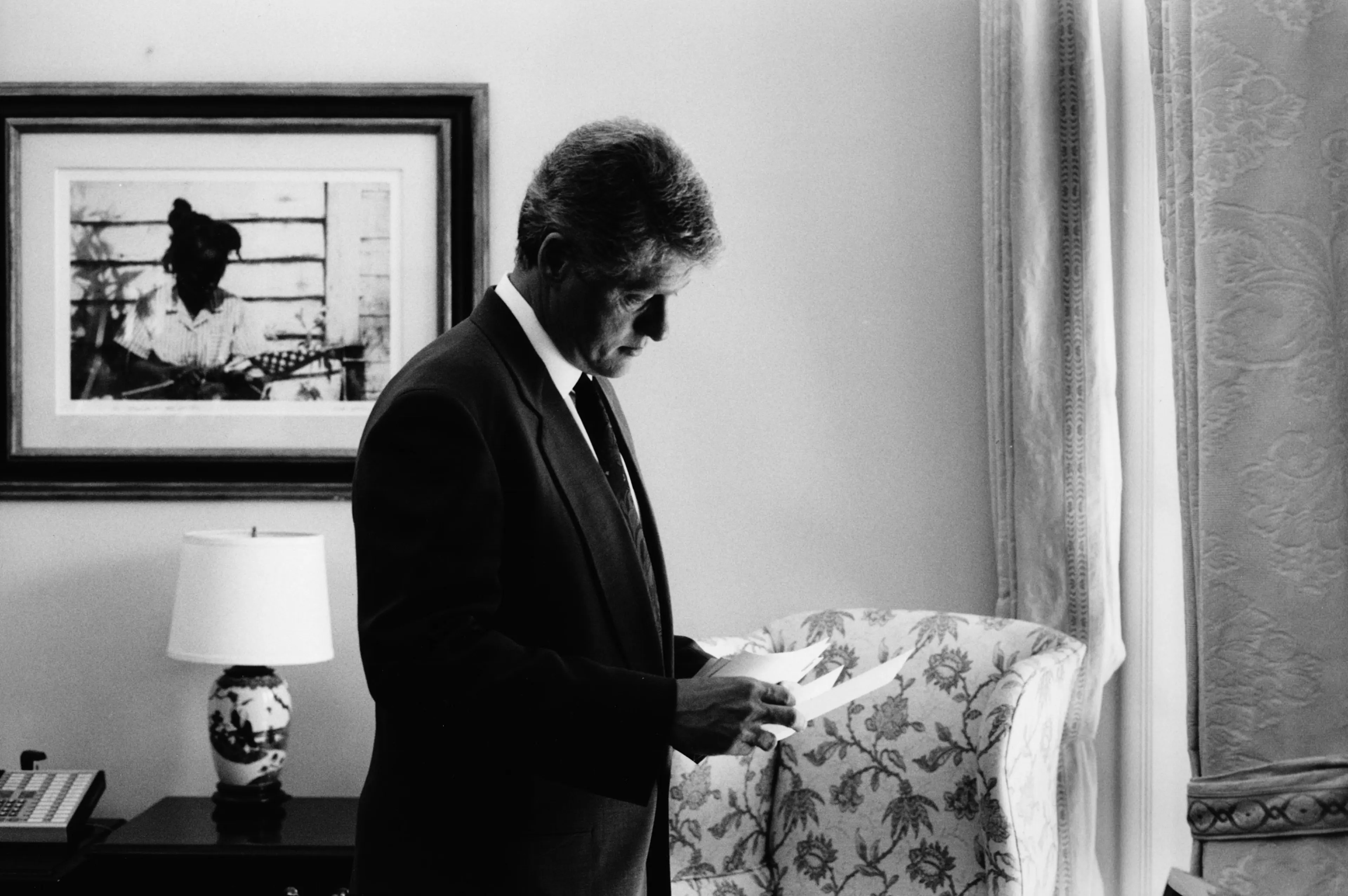 President Clinton in his secretary's outer office next to the Oval Office.