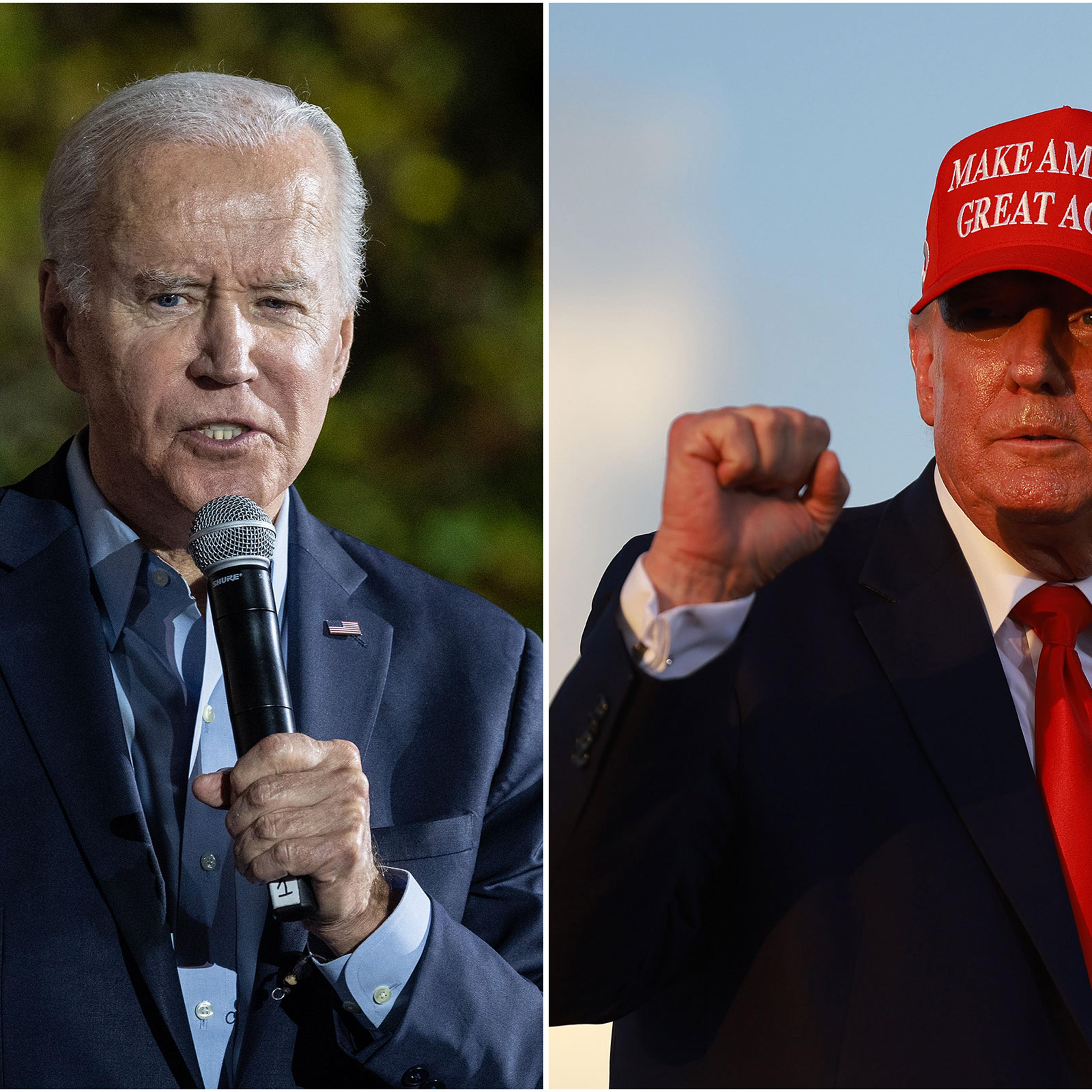 diptych of Joe Biden and Donald Trump, each speaking at rallies on Nov. 6, 2022