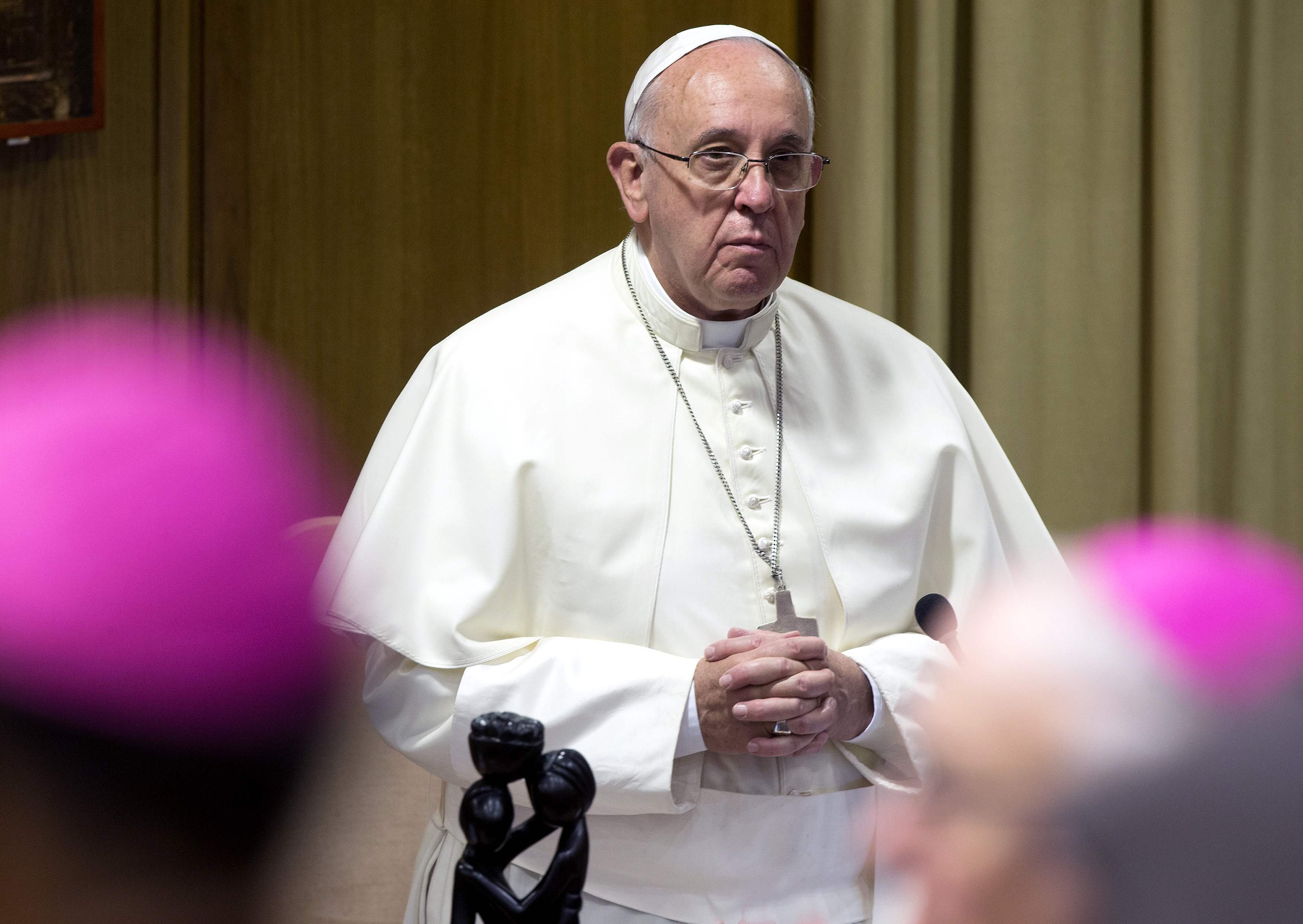 Pope Francis leads the synod of bishops in Paul VI's hall at the Vatican