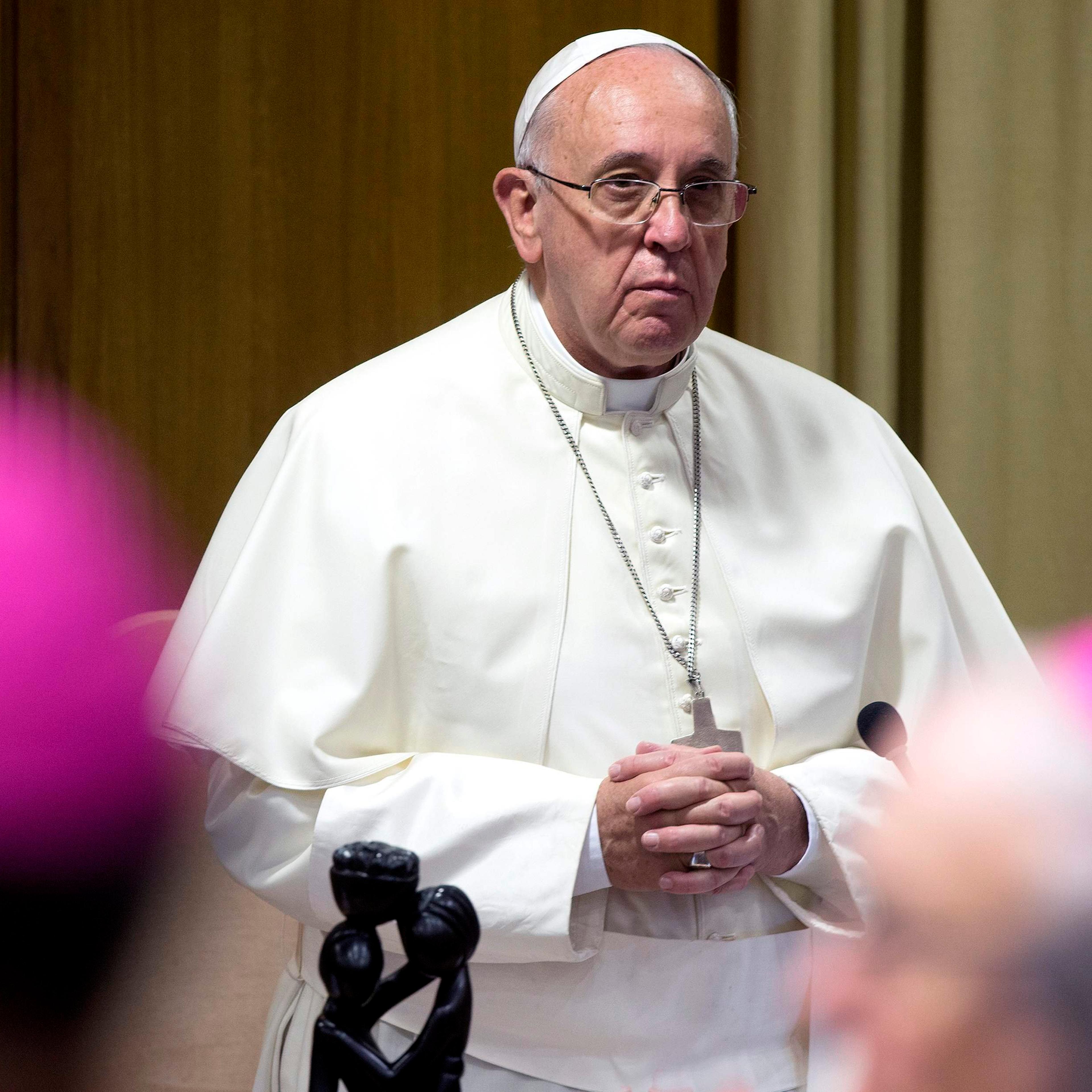 Pope Francis leads the synod of bishops in Paul VI's hall at the Vatican
