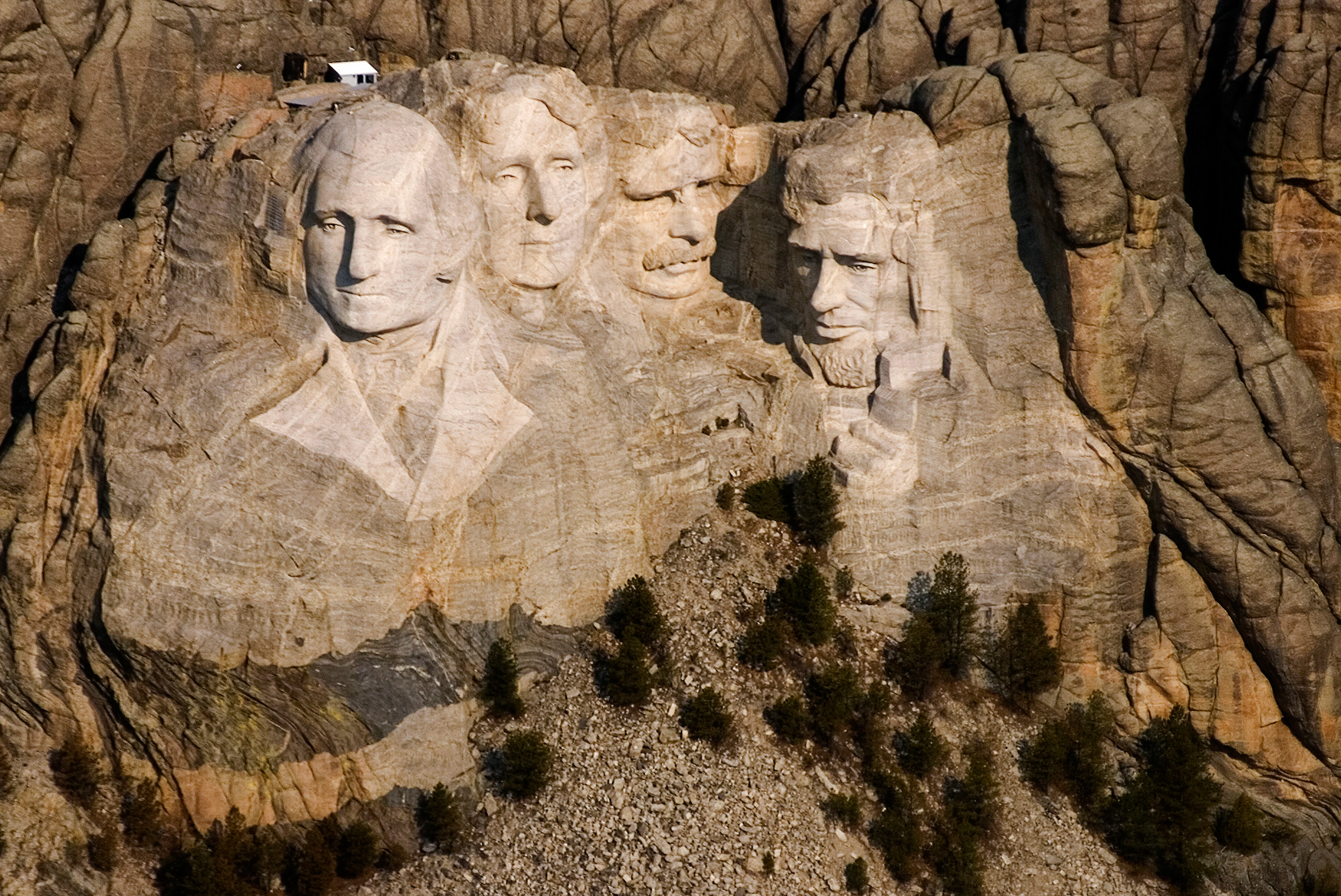 FILE - This April 22, 2008, aerial file photo shows the Mount Rushmore National Memorial in the Black Hills near Keystone, S.D. In October 2016, the memorial that through the years has become the state's most famous attraction and draws about 3 million v