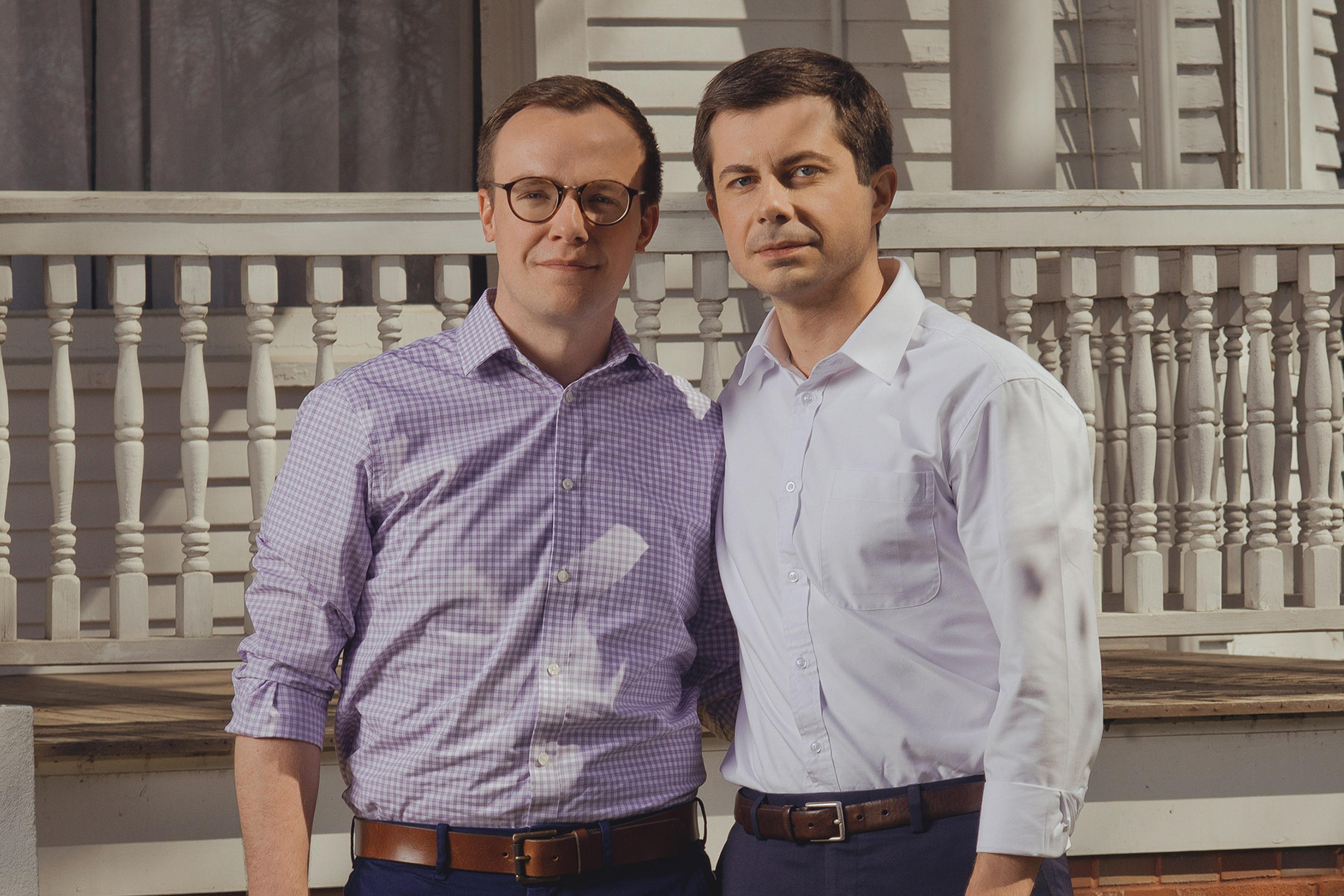 Chasten Glezman and Mayor Pete Buttigieg at their home in South Bend, Ind.