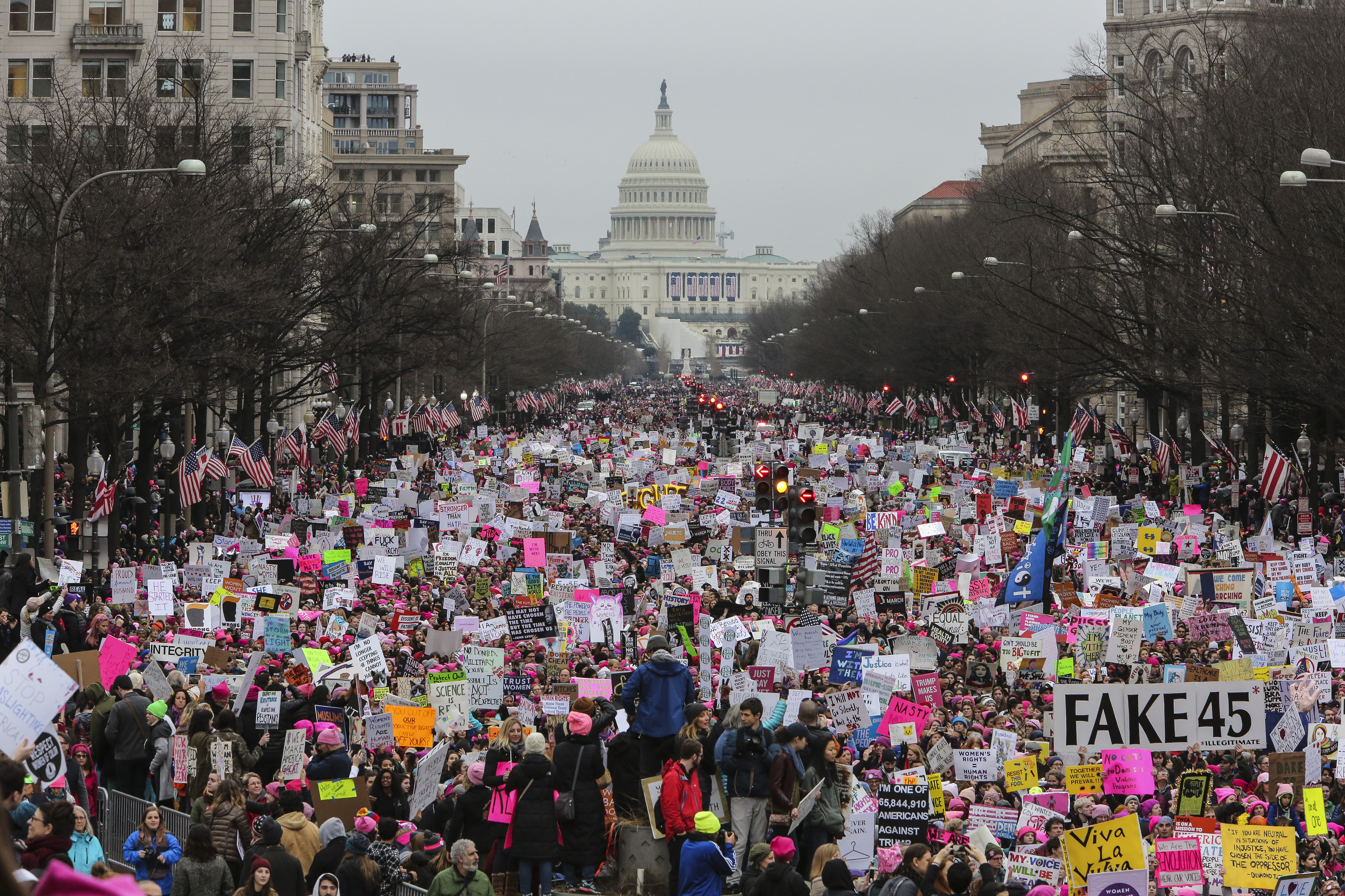 WASHINGTON, DC - JANUARY 21: With Capitol Hill in the backgroun
