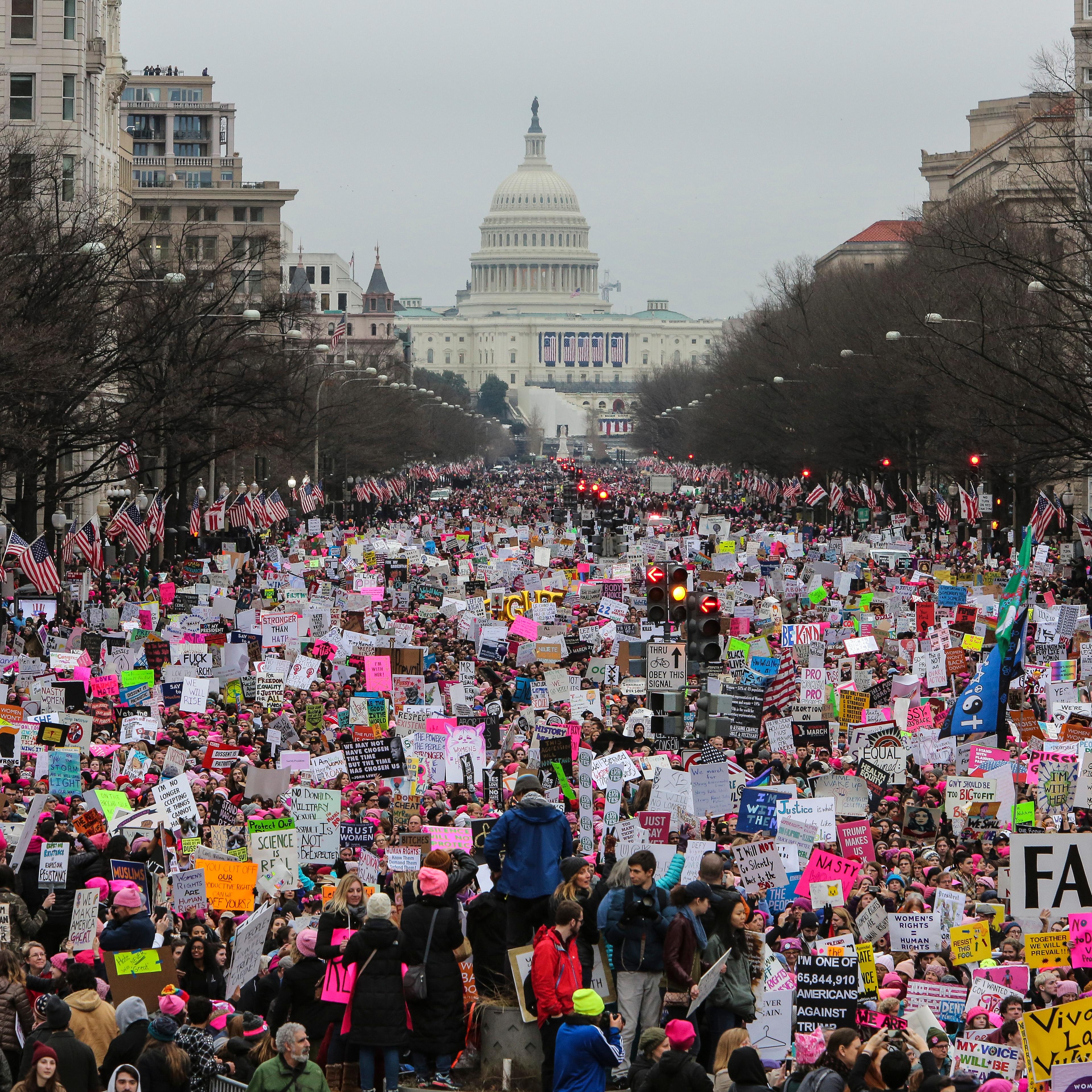 WASHINGTON, DC - JANUARY 21: With Capitol Hill in the backgroun