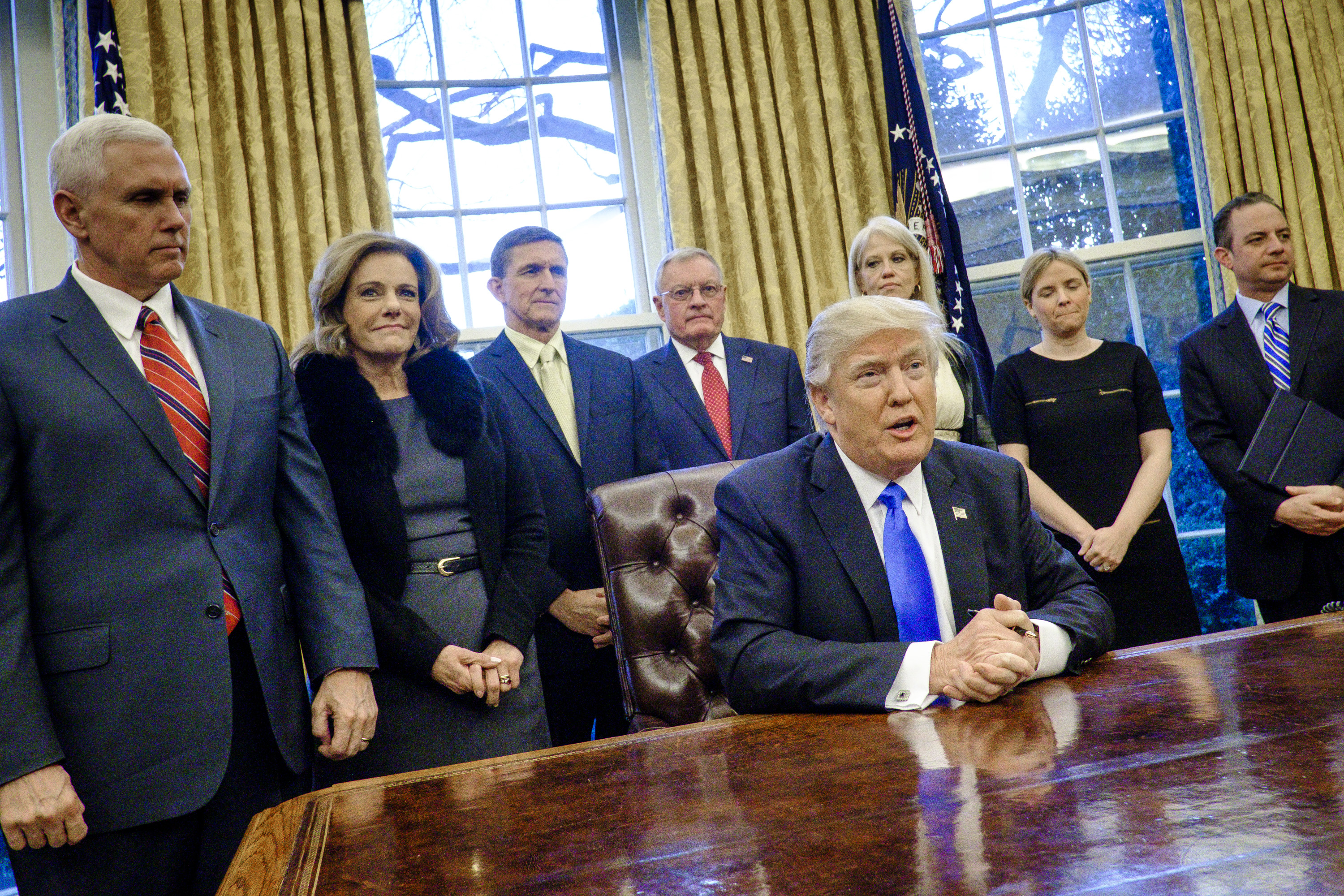 President Trump Signs Executive Orders In The Oval Office