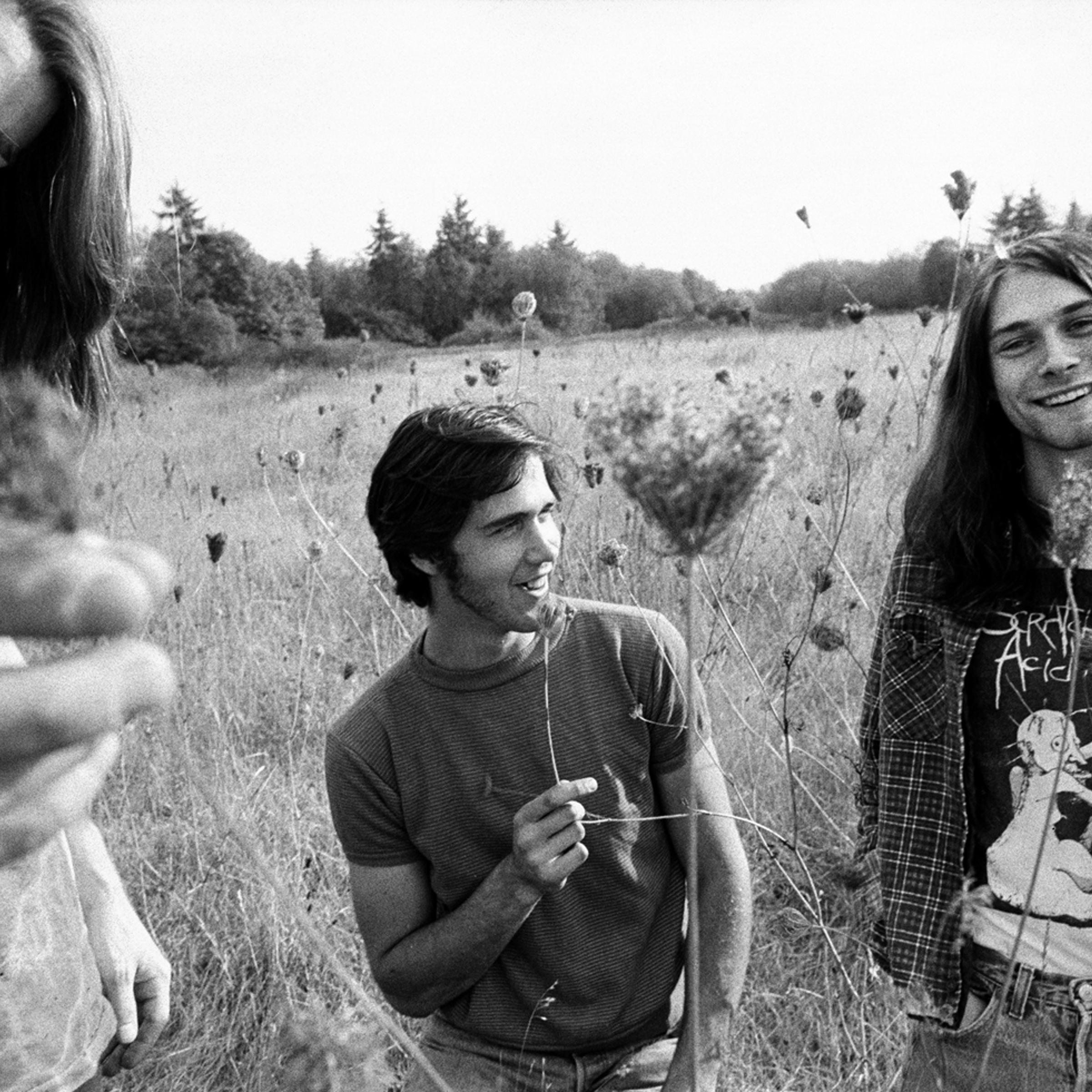 Nirvana in 1988: Chad Channing (left), Krist Novoselic (middle) and Kurt Cobain (right). Dave Grohl replaced Channing on drums after Nirvana's 1989 debut album, Bleach, was released on Sub Pop.