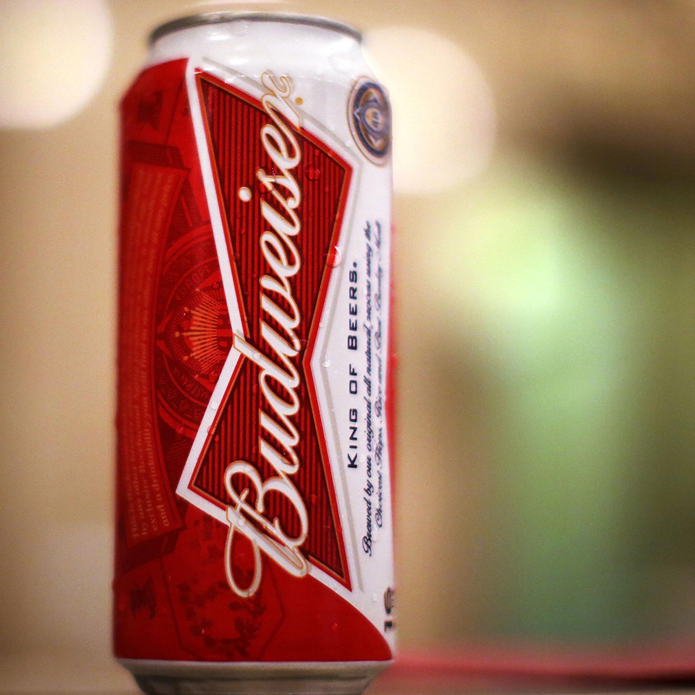 A can of Budweiser beer is displayed in a kiosk in Grand Central Terminal on Feb. 27, 2013 in New York.