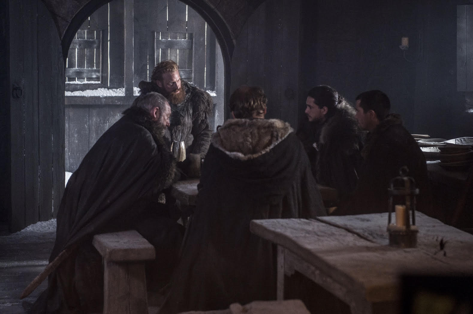Liam Cunningham, Kristofer Hivju, Iain Glen, Kit Harington and Joe Dempsie in Game of Thrones