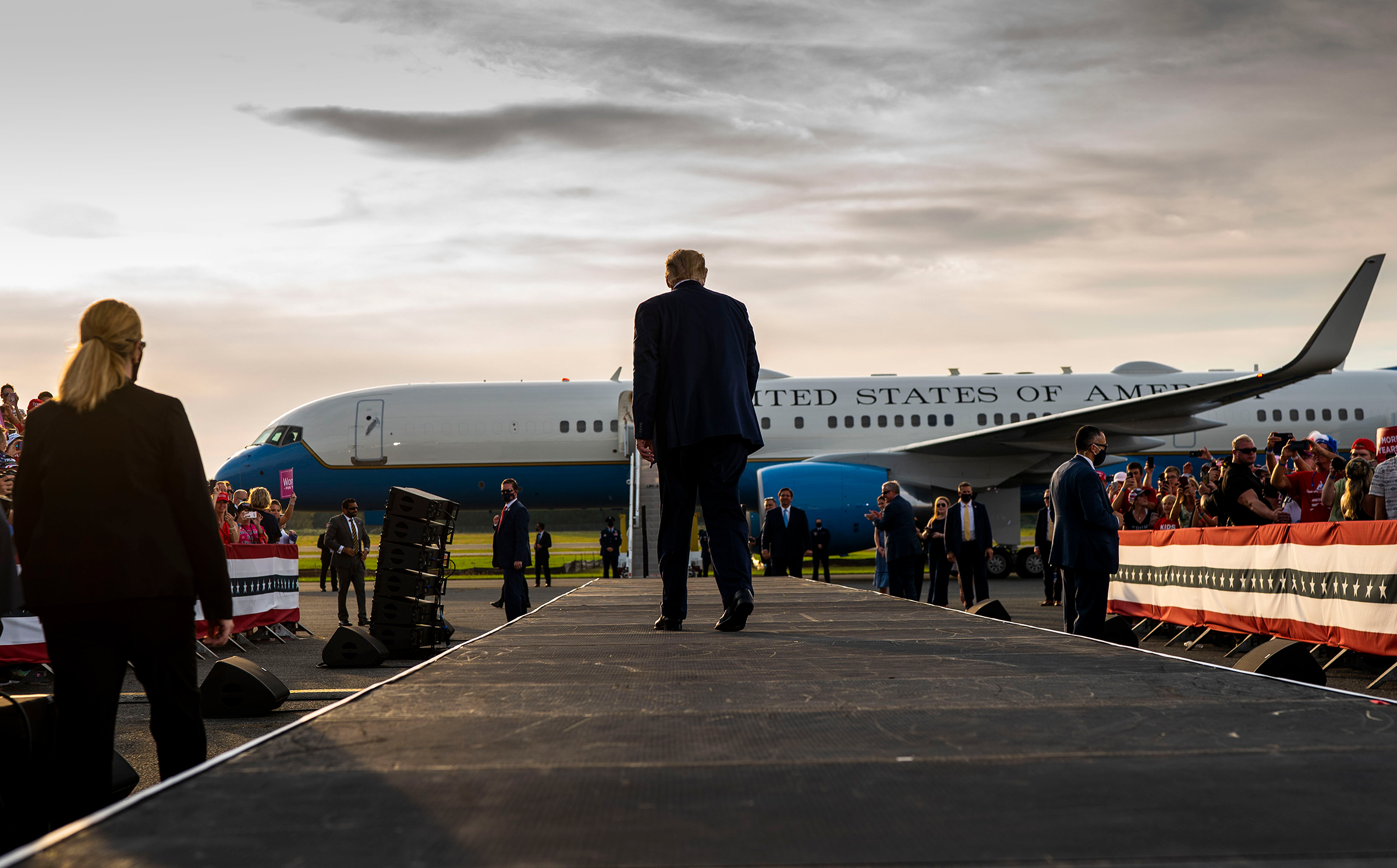 Trump at the end of a campaign rally in Ocala, Fla., on Oct. 16