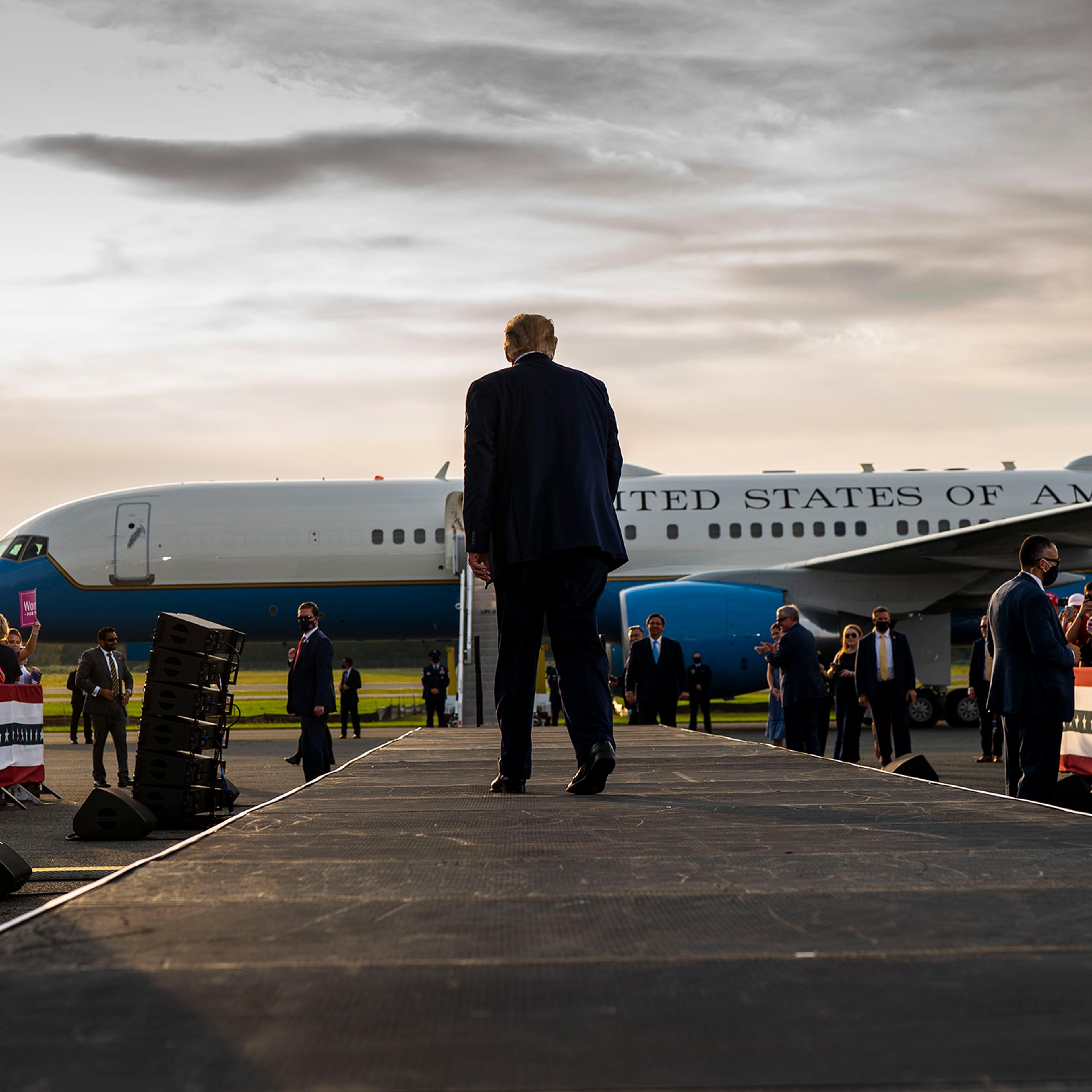 Trump at the end of a campaign rally in Ocala, Fla., on Oct. 16