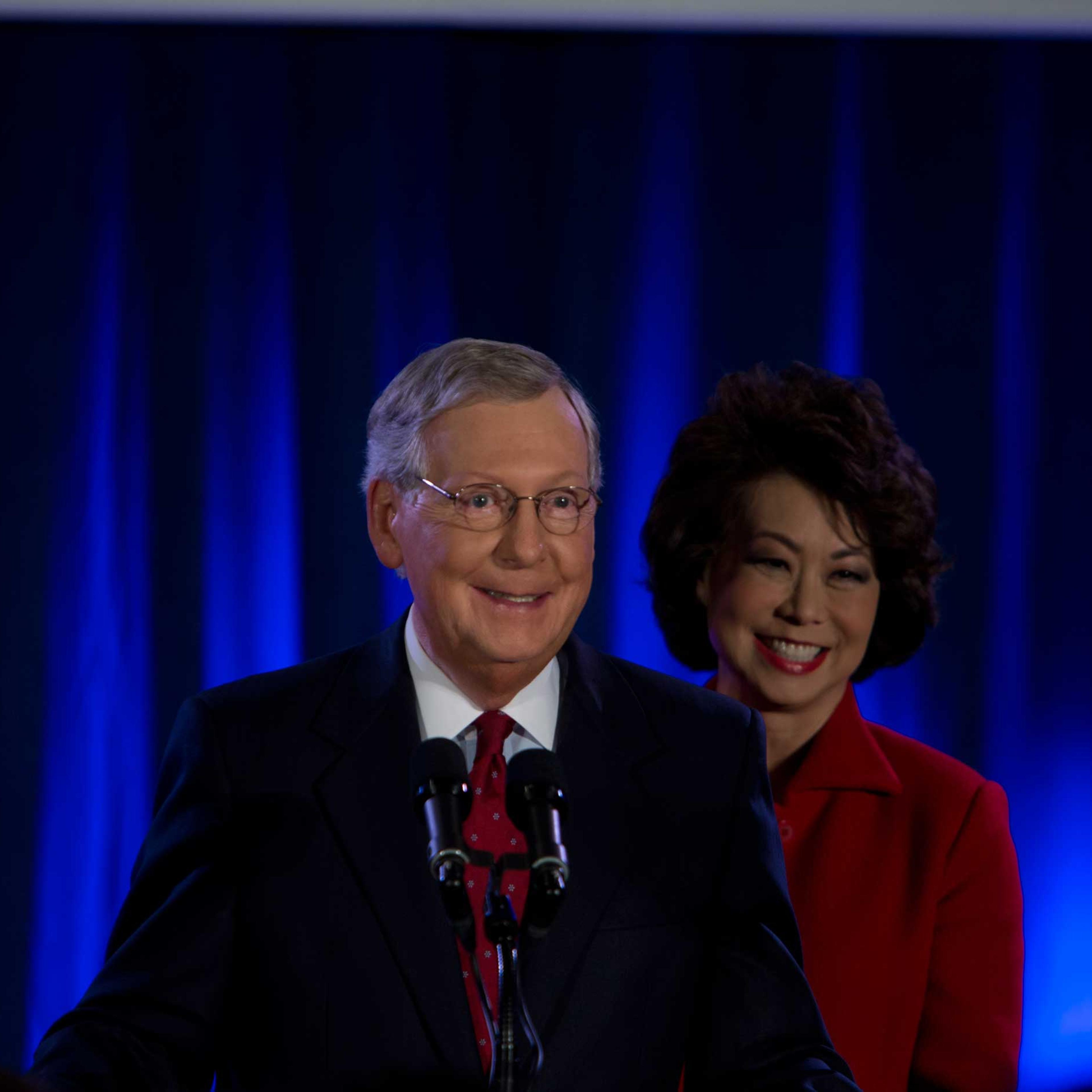 Senator Mitch McConnell with his wife Elaine Chao on election night, Nov. 4, 2014.