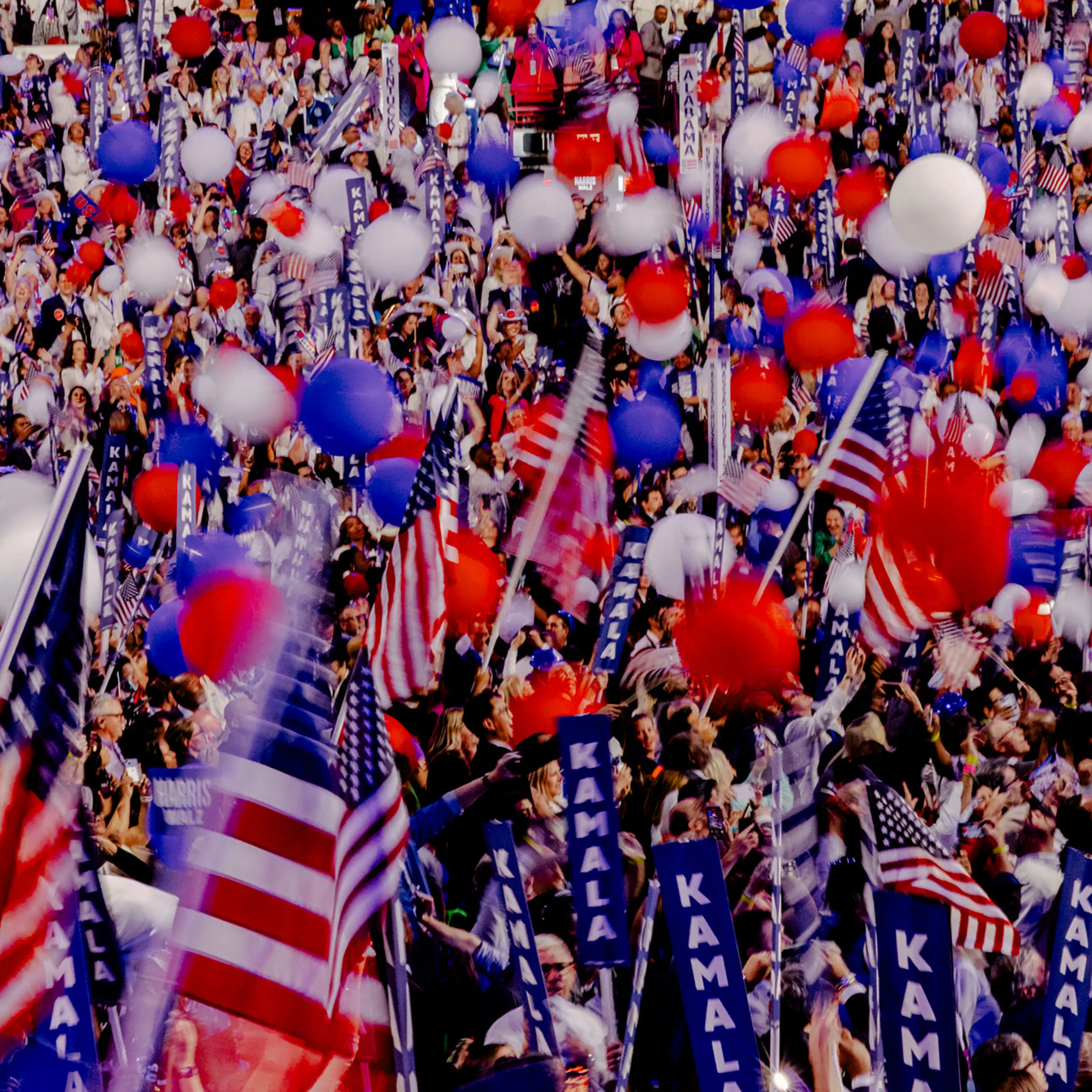 Day 4: Balloons fall into the crowd on the last night of the DNC, Aug. 22
