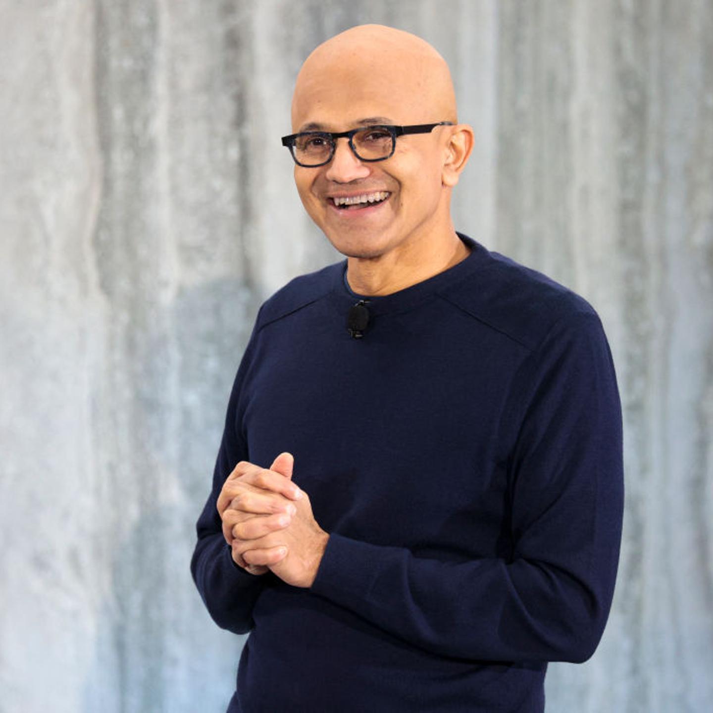 Microsoft CEO Satya Nadella speaks during a keynote address.