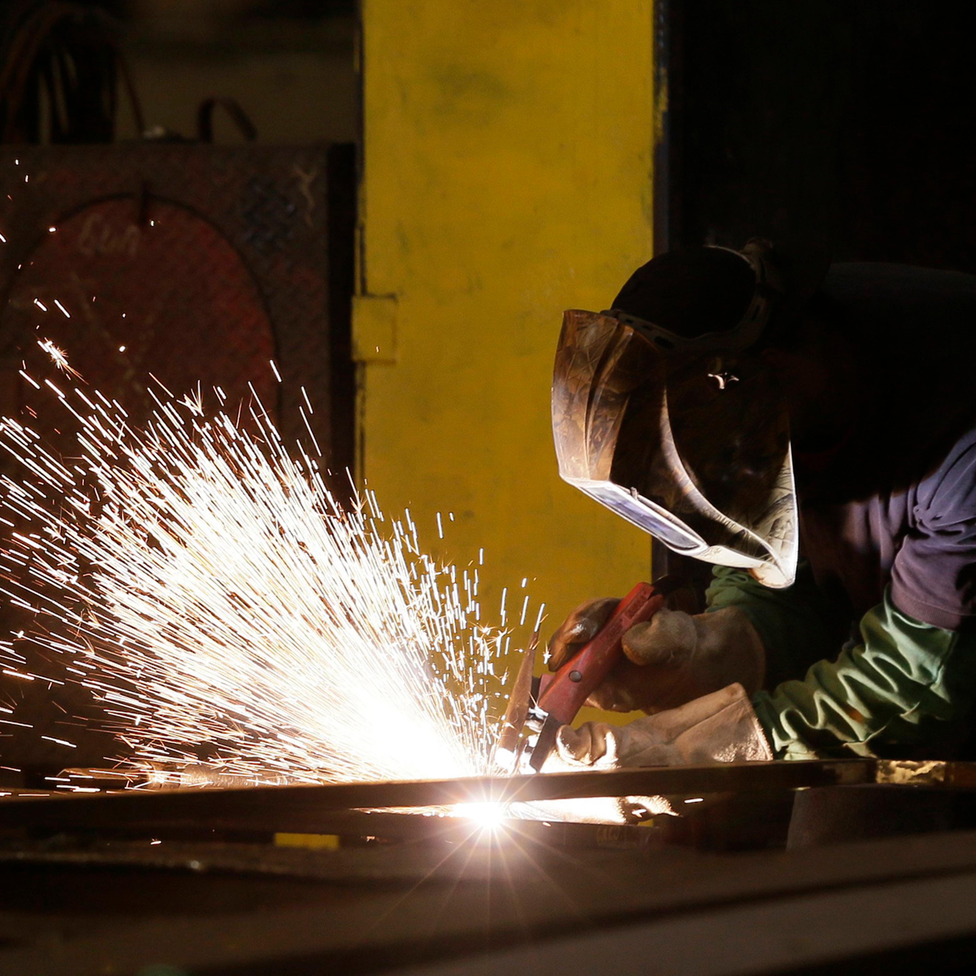 A welder works on a project at Prospect Steel, a unit of Lexicon Inc., in Little Rock, Ark., July 25.