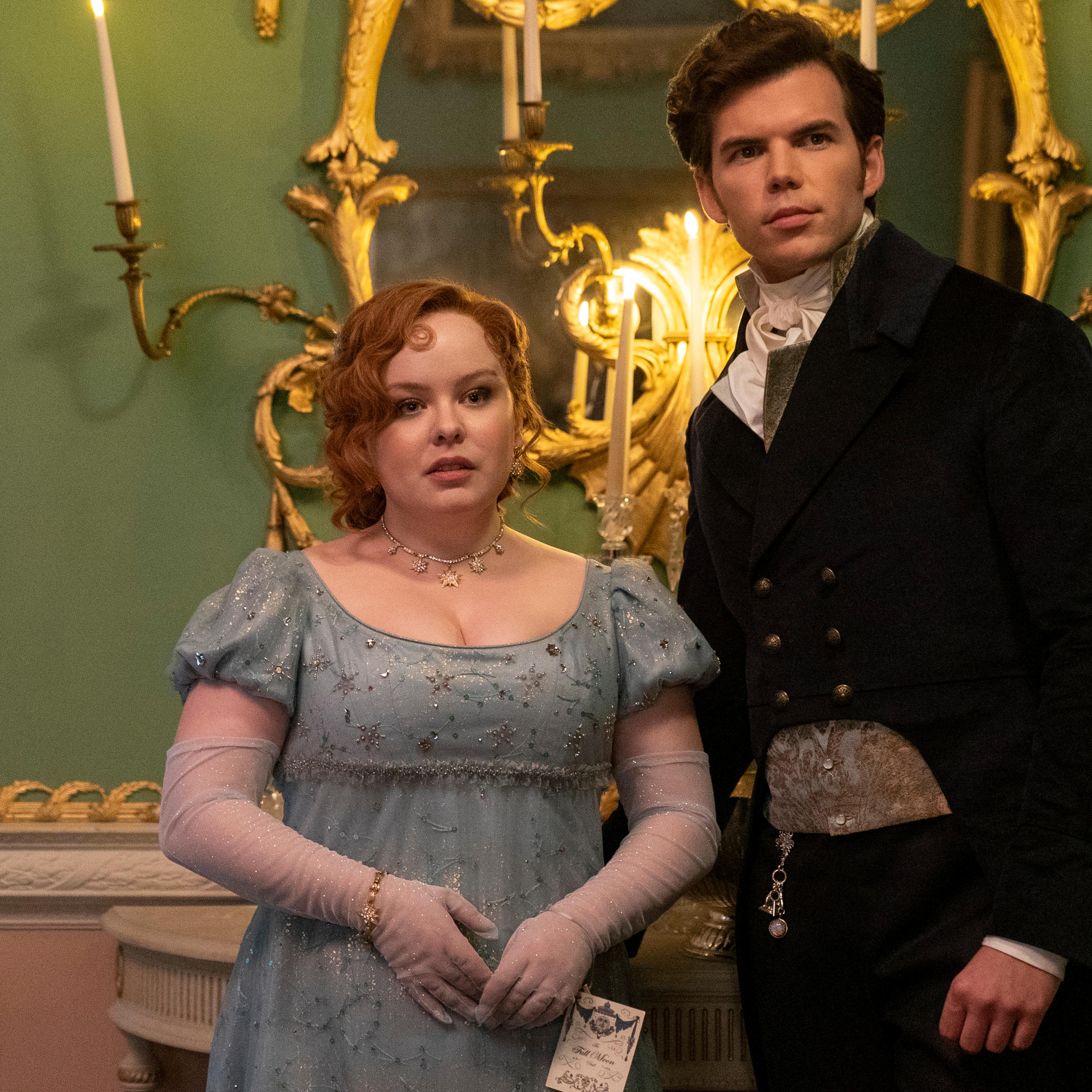 Bridgerton. (L to R) Nicola Coughlan as Penelope Featherington, Luke Newton as Colin Bridgerton in episode 302 of Bridgerton. Cr. Liam Daniel/Netflix © 2024