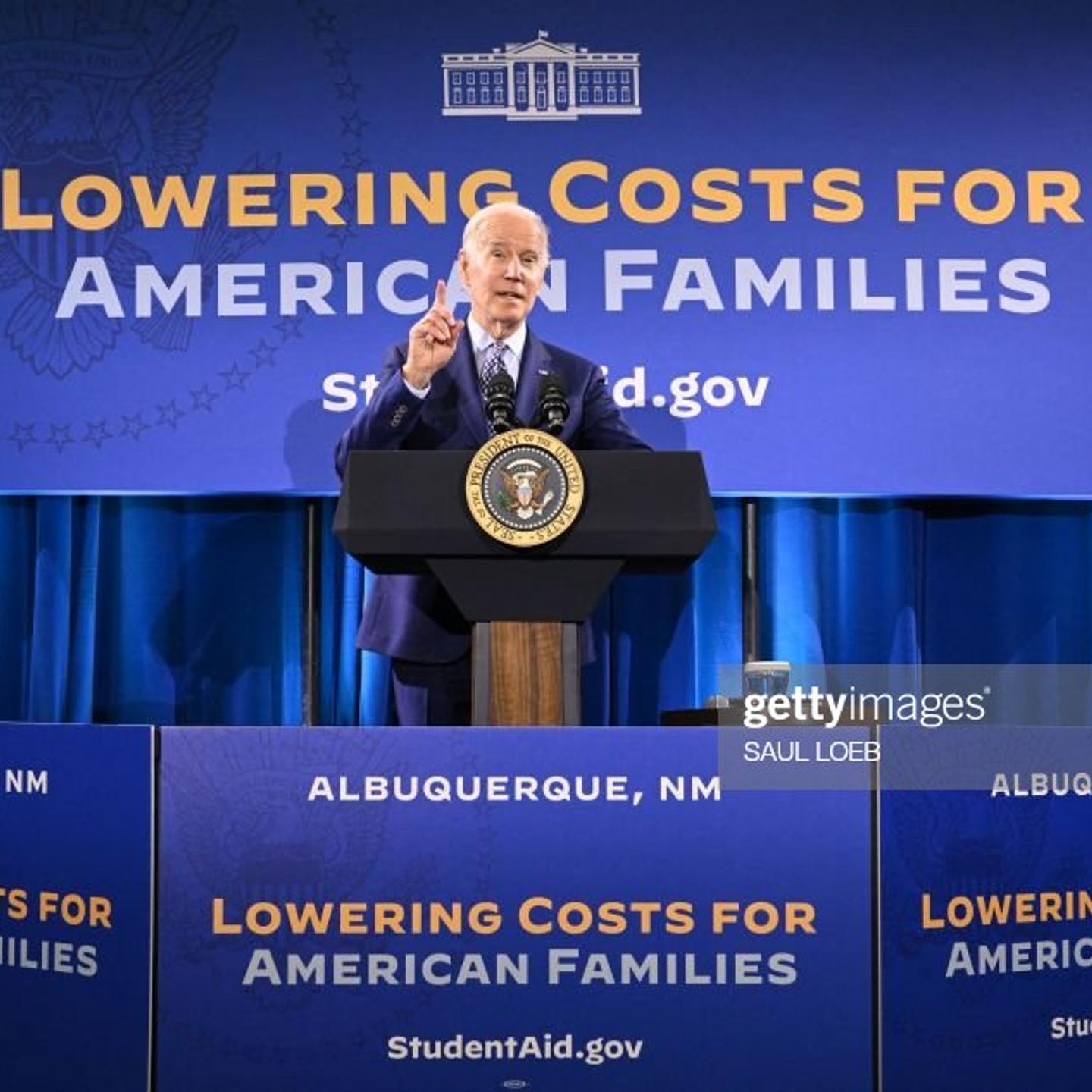 US President Joe Biden speaks about student debt relief at Central New Mexico Community College Student Resource Center in Albuquerque, New Mexico, on November 3, 2022. (Photo by SAUL LOEB / AFP) (Photo by SAUL LOEB/AFP via Getty Images)