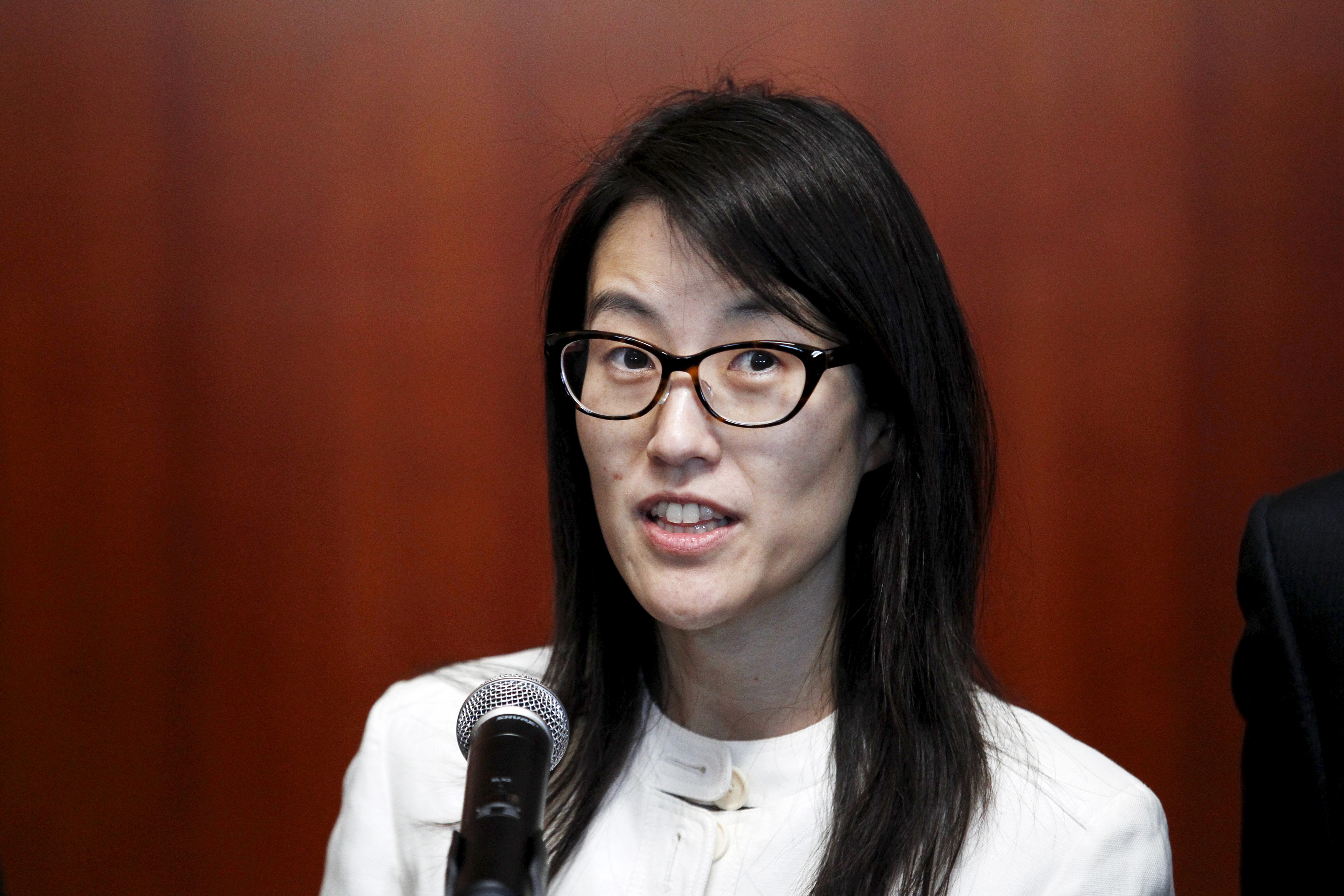 Ellen Pao speaks to the media after losing her high profile gender discrimination lawsuit against venture capital firm Kleiner, Perkins, Caufield and Byers in San Francisco, California in this March 27, 2015, file photo. Pao faces an uphill battle should