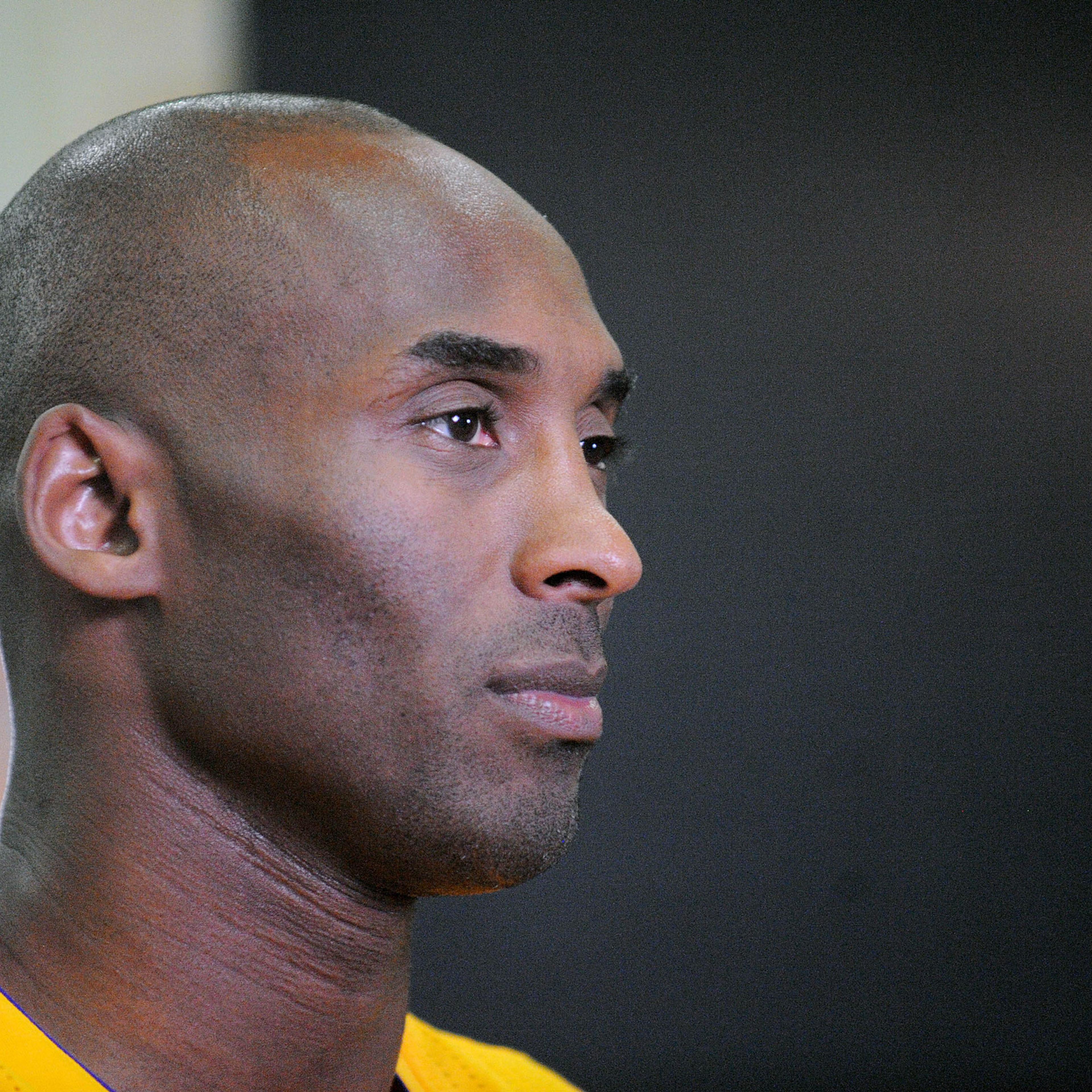 September 28, 2015; El Segundo, CA, USA; Los Angeles Lakers guard Kobe Bryant is interviewed during media day at Toyota Sports Center. Mandatory Credit: Gary A. Vasquez-USA TODAY Sports - RTX1SYIV