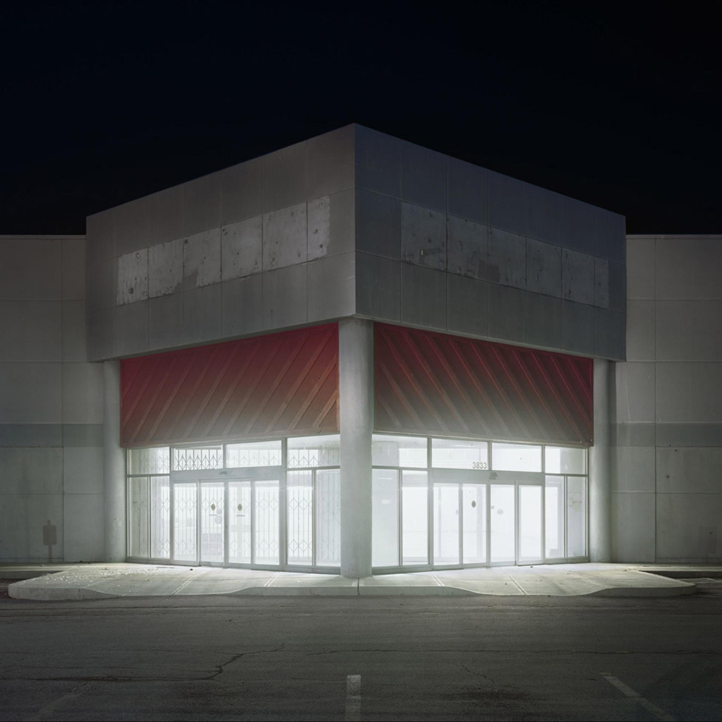 <i>Pep Boys, 2009</i><br>
"At 1 a.m., after a long day, walking back to the car to pack up the camera, I looked back at this Pep Boys and cursed under my breath as I knew the picture would prolong sleep at least another hour. I woke the next day happy and tired."<br>
<i>Caption comments courtesy of Brian Ulrich</i>