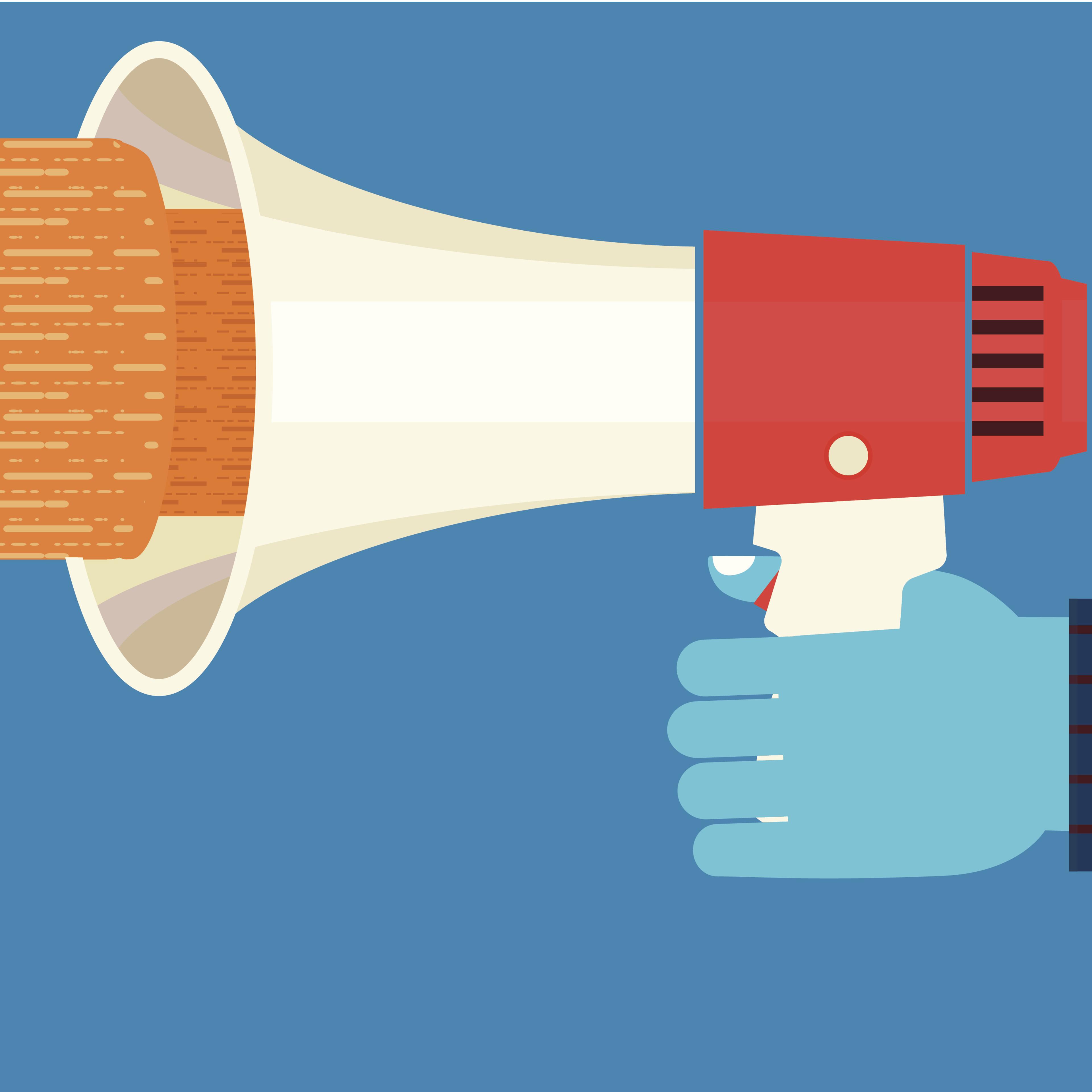 Hand holding bullhorn blocked by cork stopper
