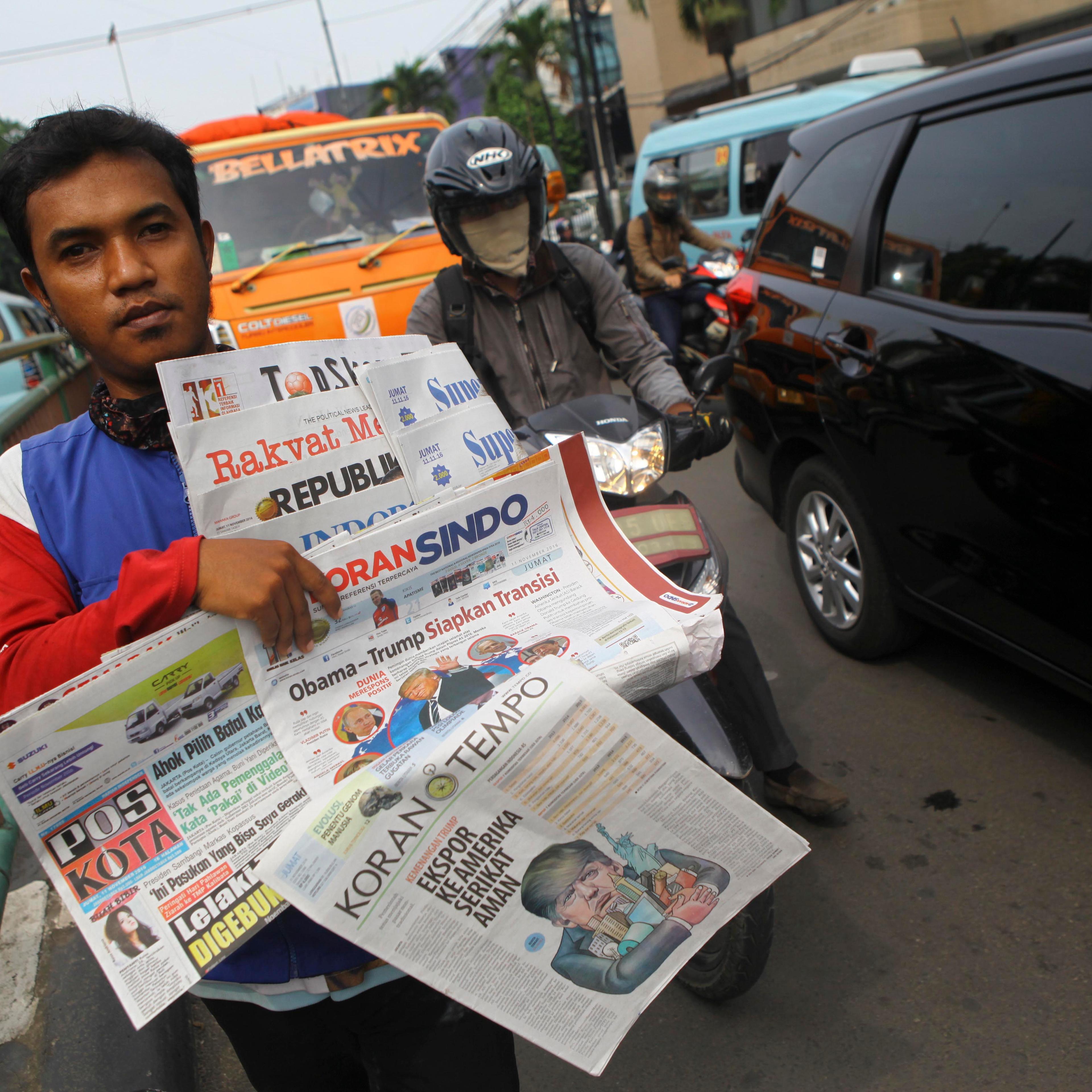 Newspaper Front Pages In Indonesia On Donald Trump's Win