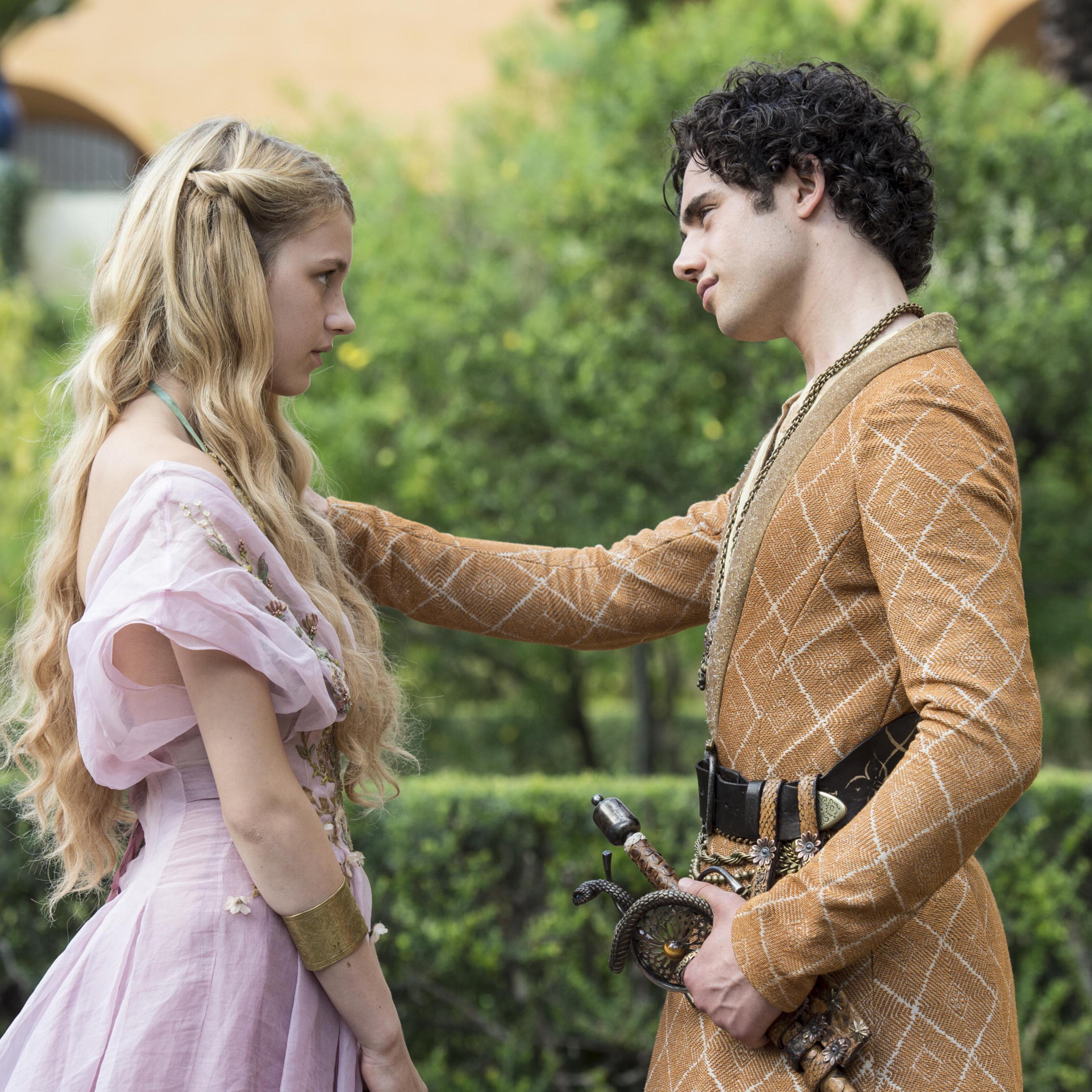 Myrcella (L), played by Nell Tiger Free, speaks with Trystane Martell (R), played by Toby Sebastian, in season 5 of HBO's "Game of Thrones."