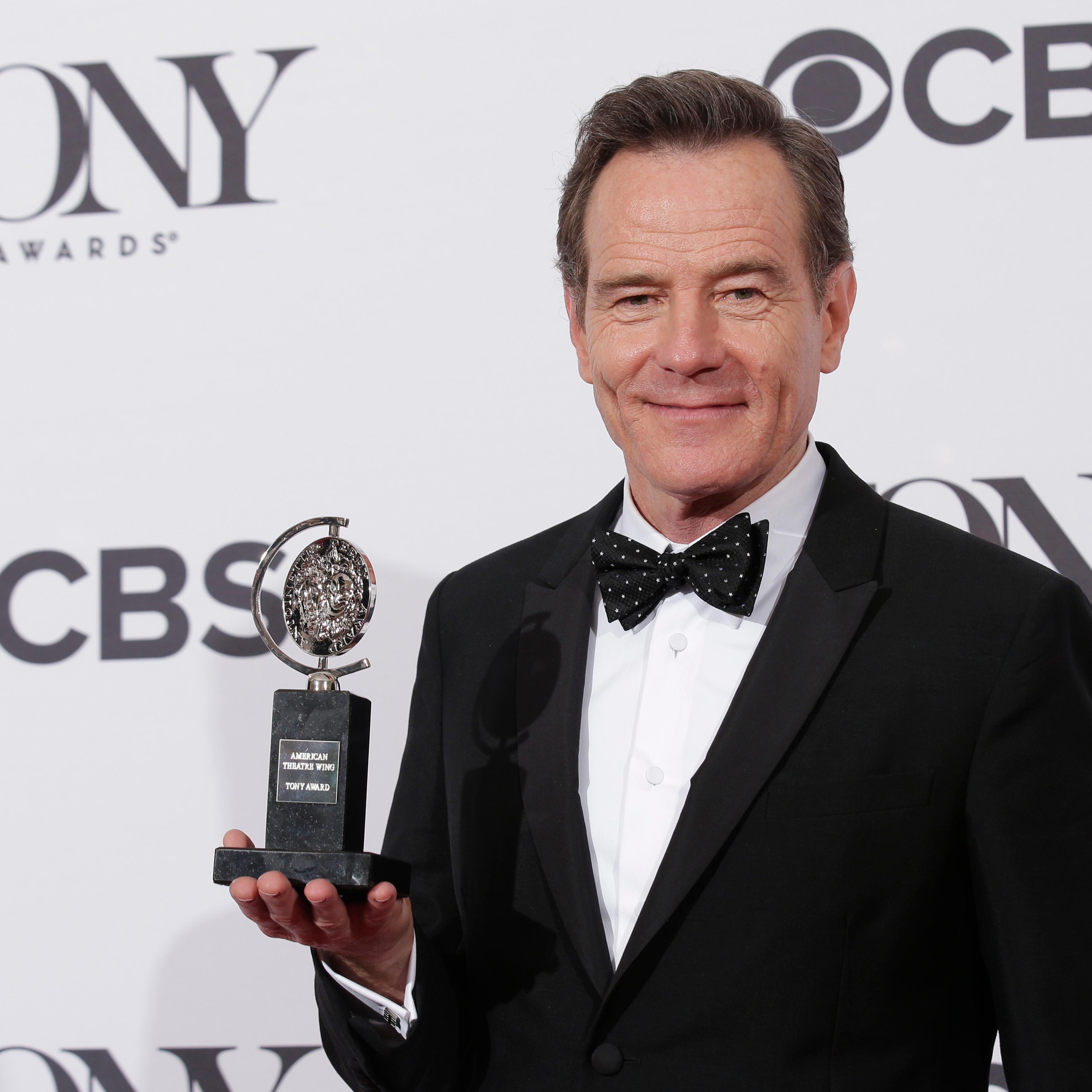 Actor Bryan Cranston poses backstage with his Tony Award at the American Theatre Wing's 68th annual Tony Awards at Radio City Music Hall in New York