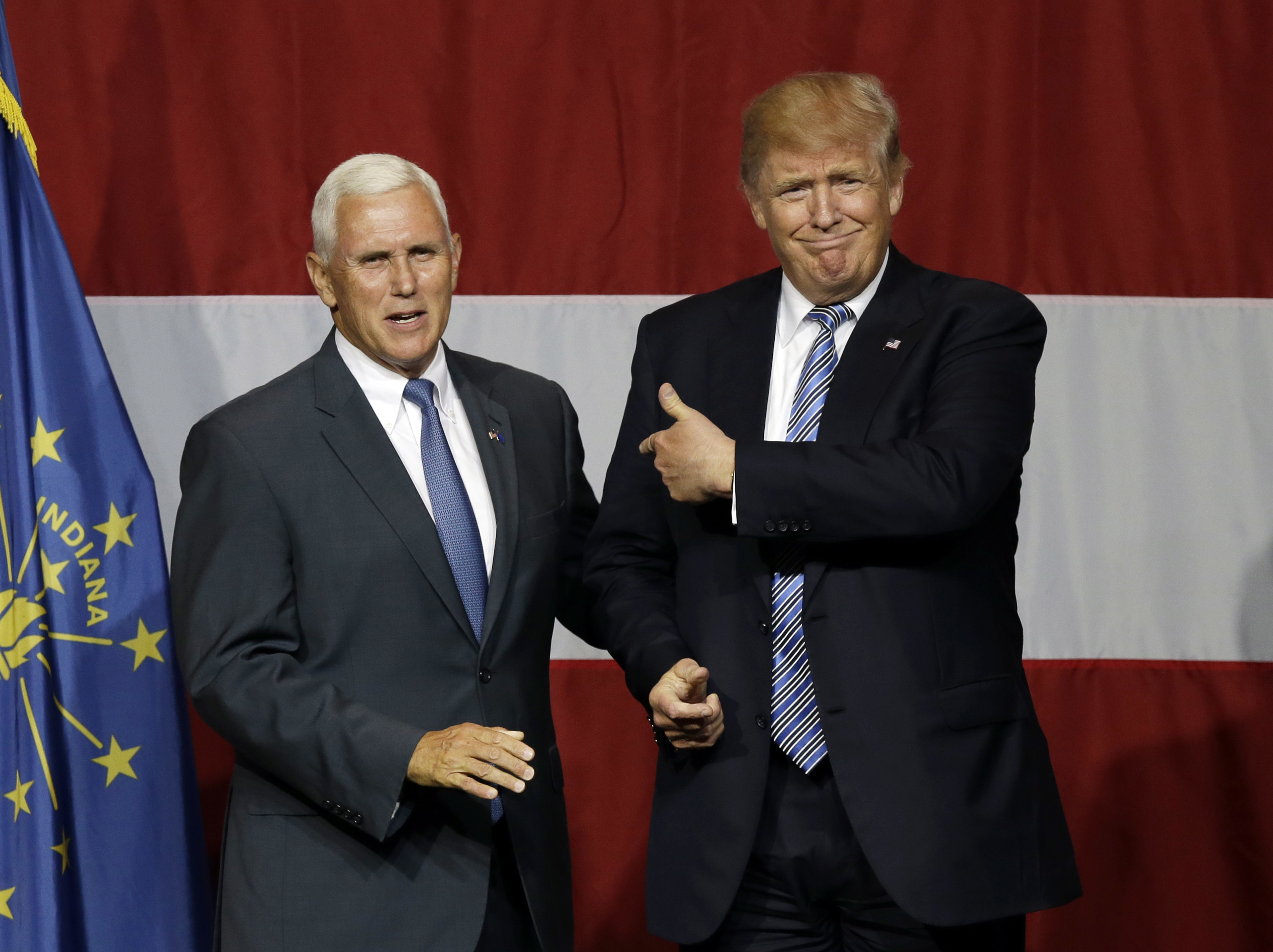 Ind. Gov. Mike Pence joins Republican presidential candidate Donald Trump at a rally in Westfield, Ind. on July 12, 2016.