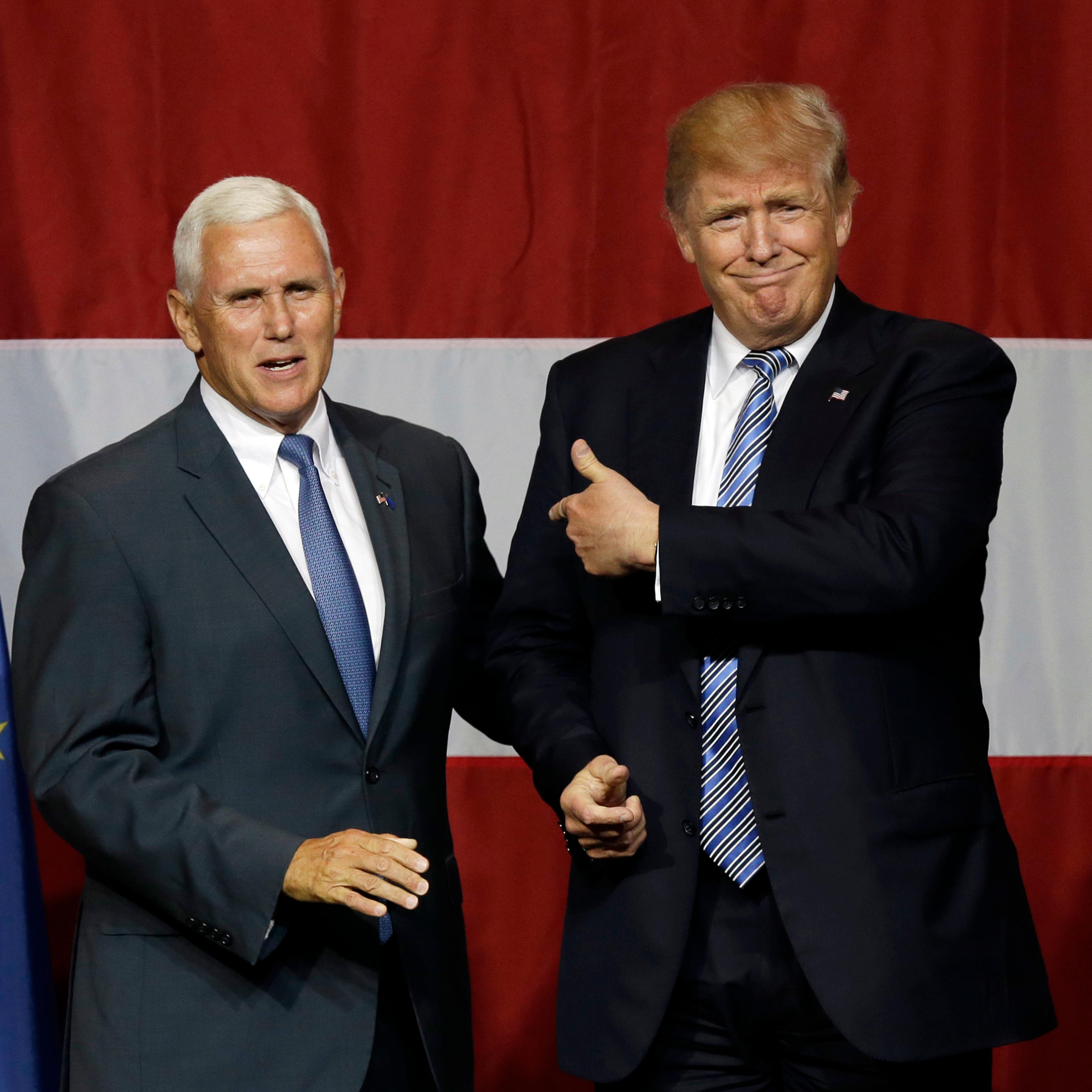 Ind. Gov. Mike Pence joins Republican presidential candidate Donald Trump at a rally in Westfield, Ind. on July 12, 2016.
