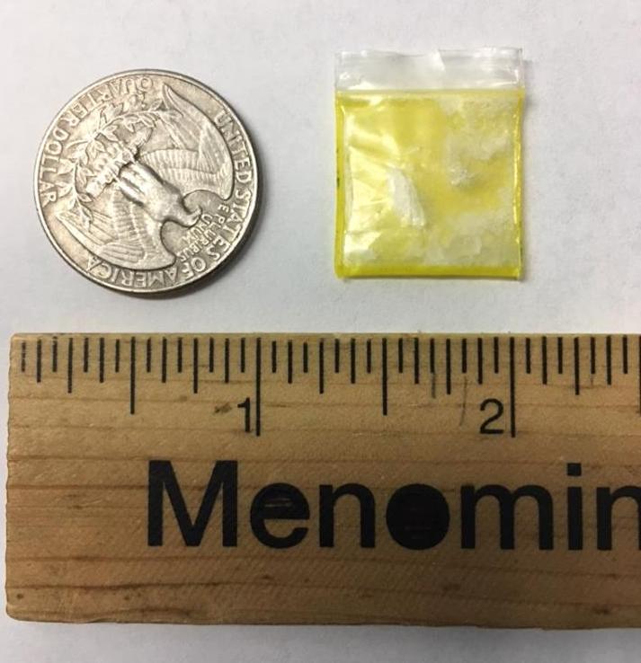 On Oct. 30, 2017, a baggy containing crystalline powder was found in a child's Halloween candy following a trick-or-treating event in Keshena, Wis. The crystalline powder tested positive for methamphetamine.